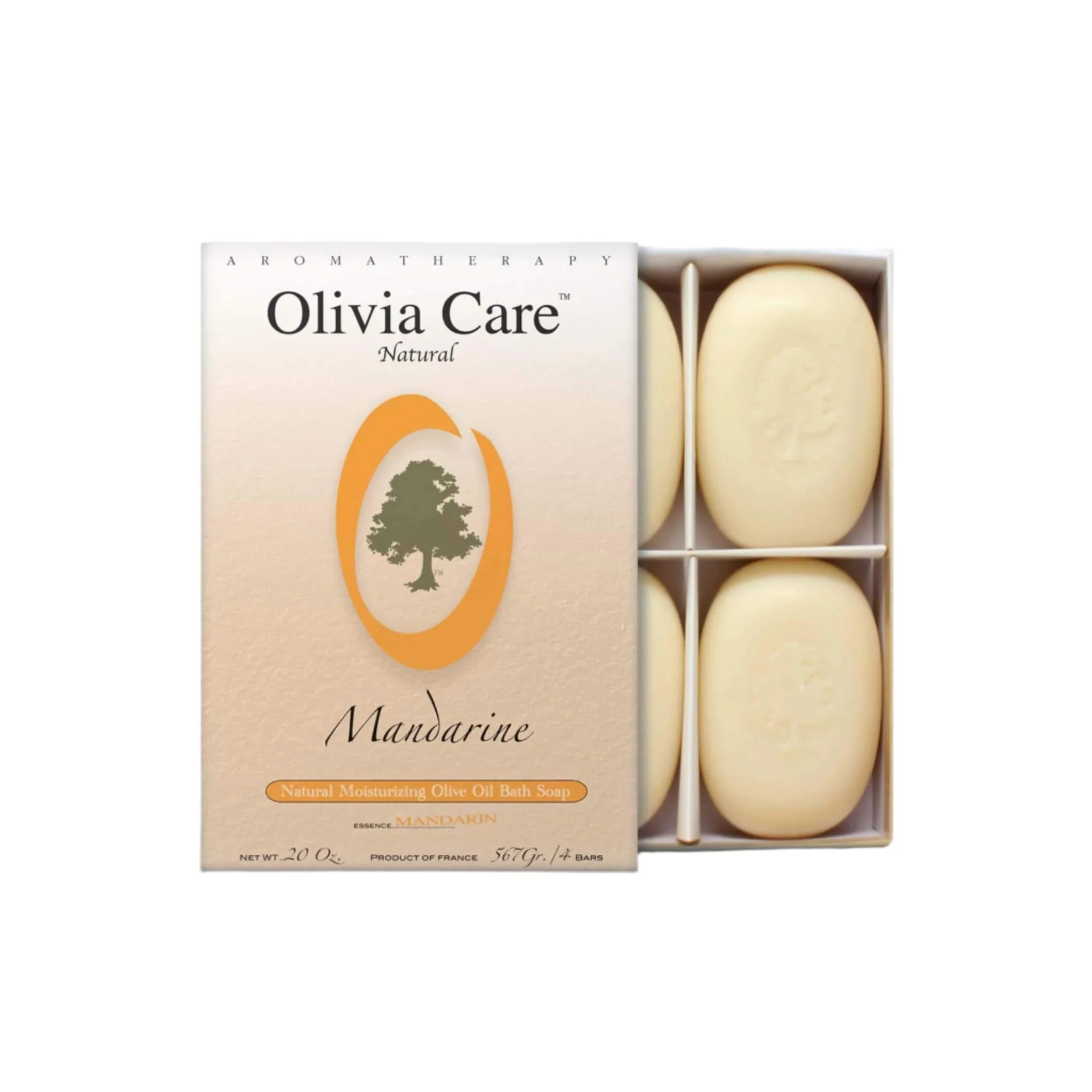 World-Class Olivia Care Bath Body Bar Mandarin Soap 4 Pack Gift Box Organic Vegan Natural Contains Olive Oil Repairs Hydrates Moisturizes Deep Cleans Optimized