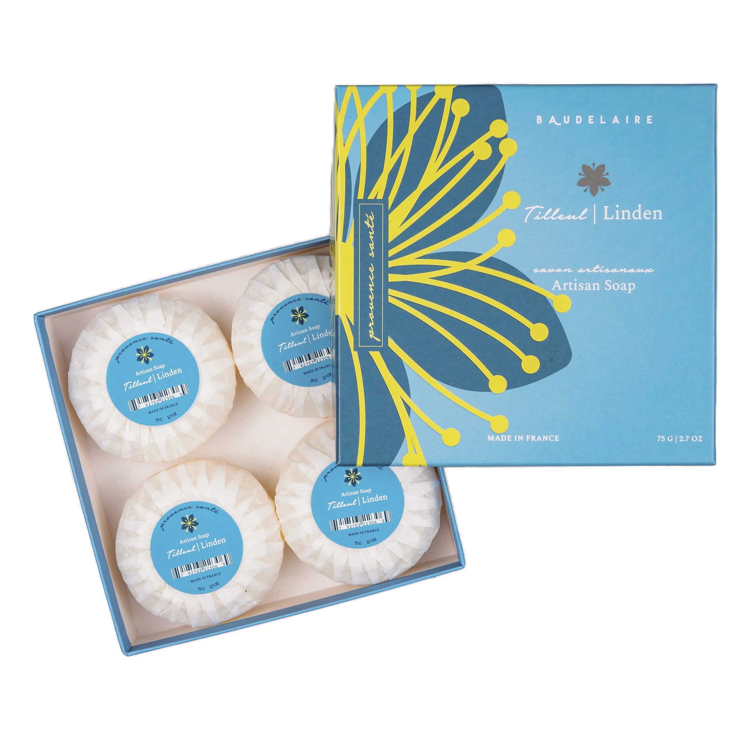 Traditional Provence Sante Luxury French Cleansing Bar - Moisturizing Shea Butter - Triple-milled Linden Fragrance 2.7oz 4-Bar Gift Box Exceptional