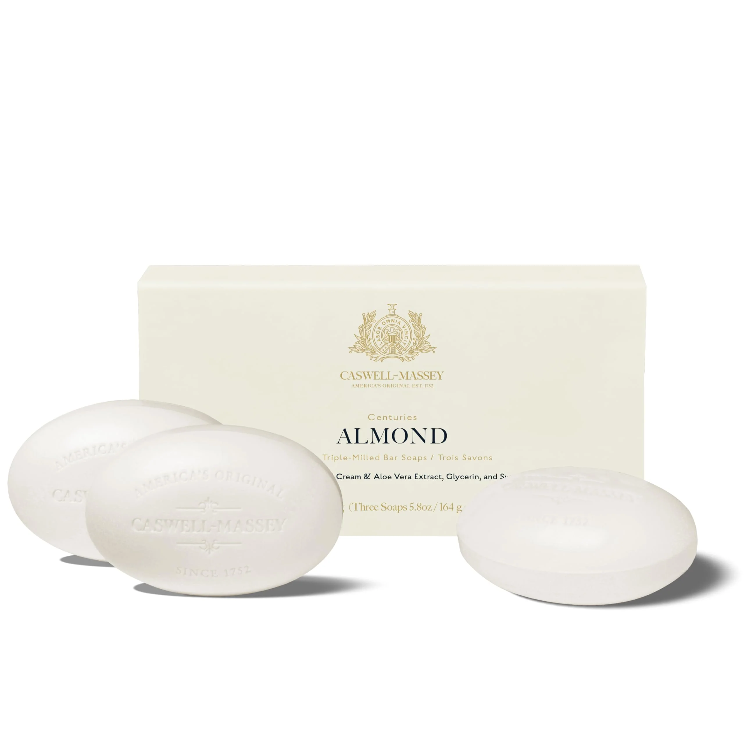 Original Caswell-Massey Natural Bar Soap Gift Set - Almond Scent - Triple-Milled Moisturizing Body Soap Bars for Men Women Plant-Based Formula for Soft Casual