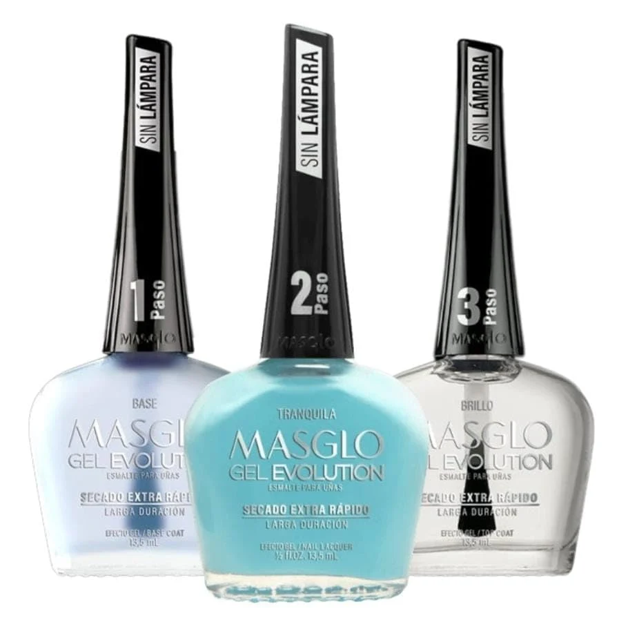 Classic MASGLO Evolution Nail Polish Gel Effect No UV LED Lamp Duration Up To 12 Days 3 PCS - Base Color Shine - Gel Effect Without Need For UV LED 0.5 Optimized