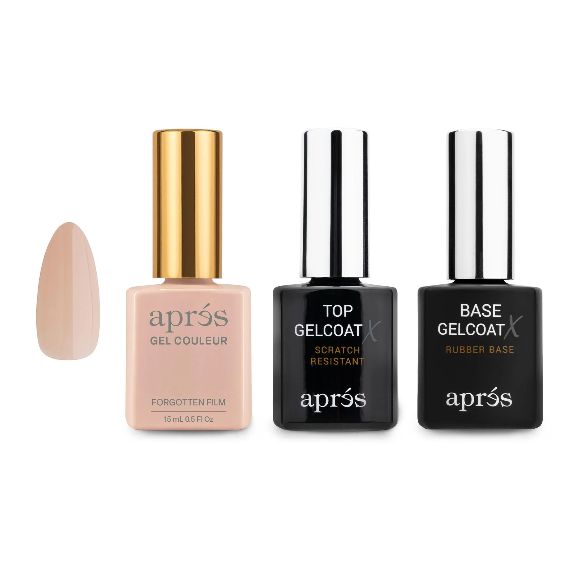 Traditional APRÉS Gel Couleur Trio Set - Gel Color Base Coat Non-Wipe Top Coat 15ml Nail Polish Bundle Forgotten Film Proven