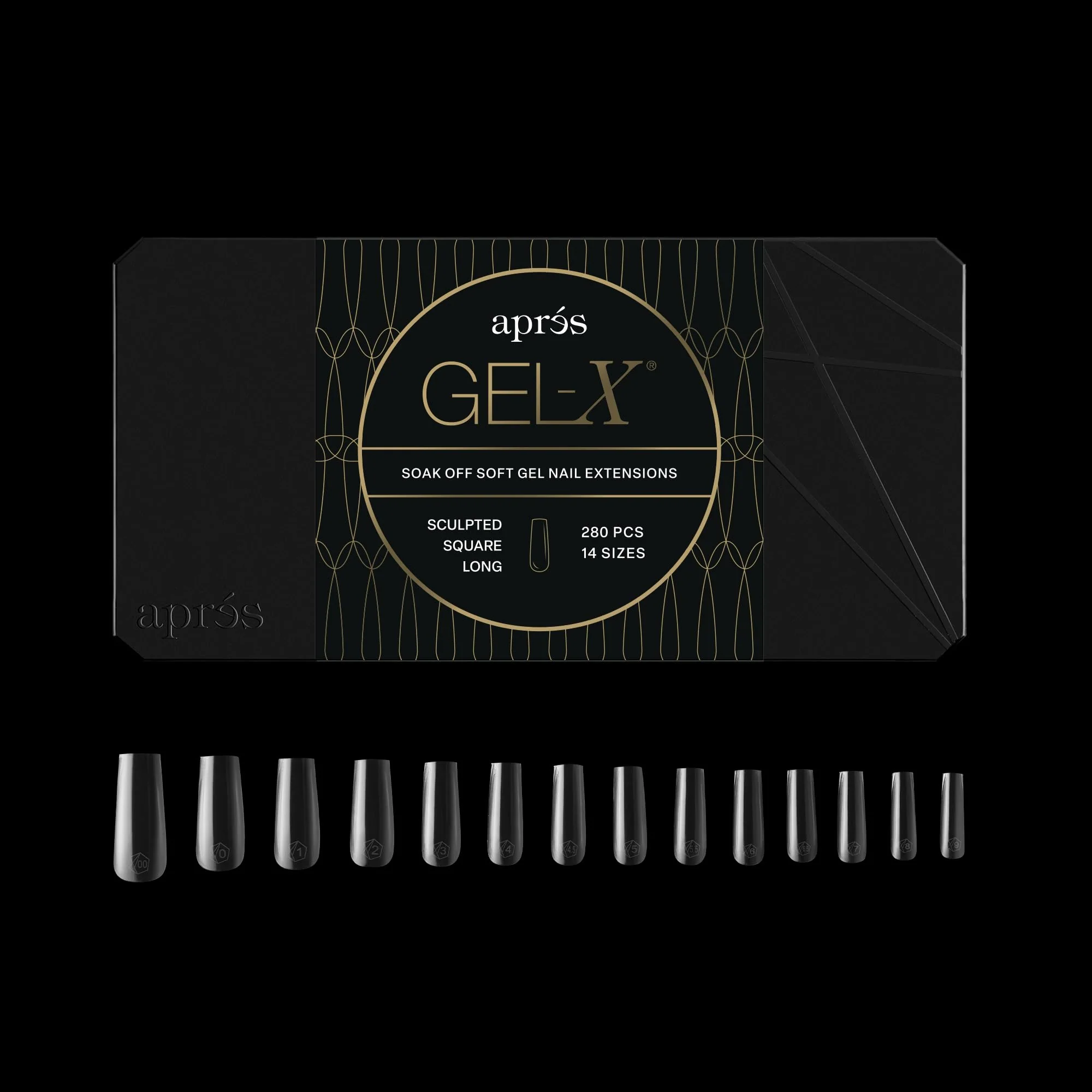 Effective Aprés Gel-X® Square Box of Nail Tips 280 Gel-X Tips Soft Tips 14 Sizes 00-9 Half-sizes Included Sculpted Square Long 280 Count Versatile