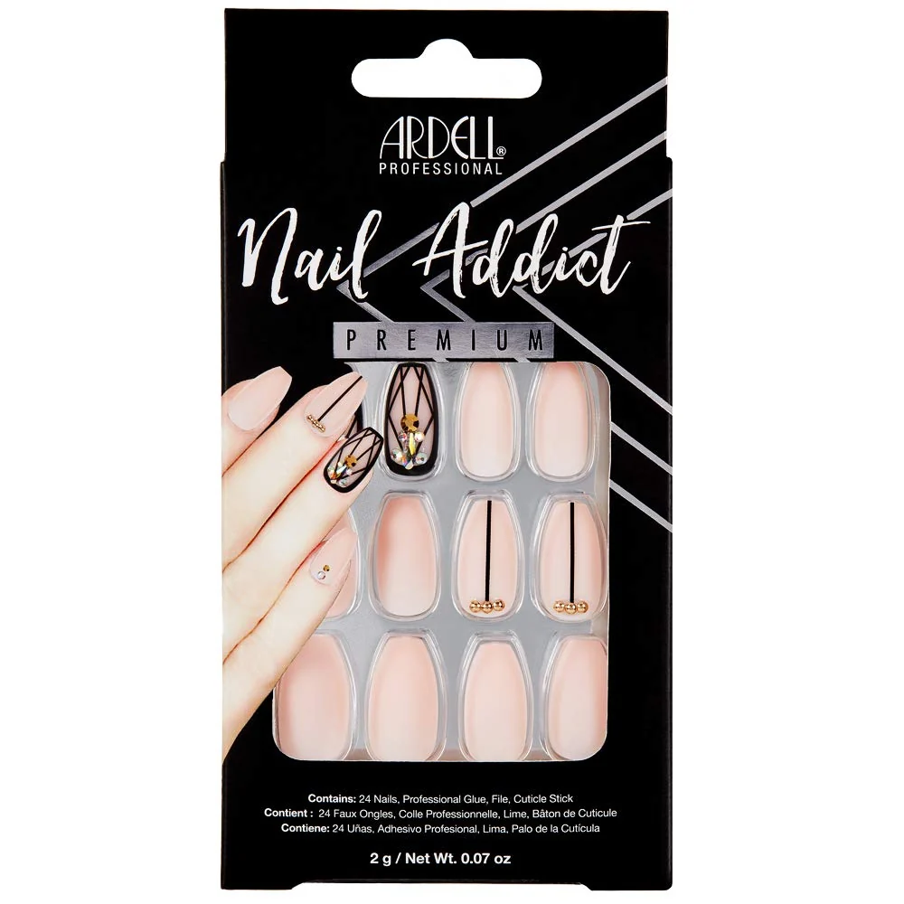 Authentic Ardell Nail Addict Premium Artificial Nail Set Blush Geometric Crystals Official