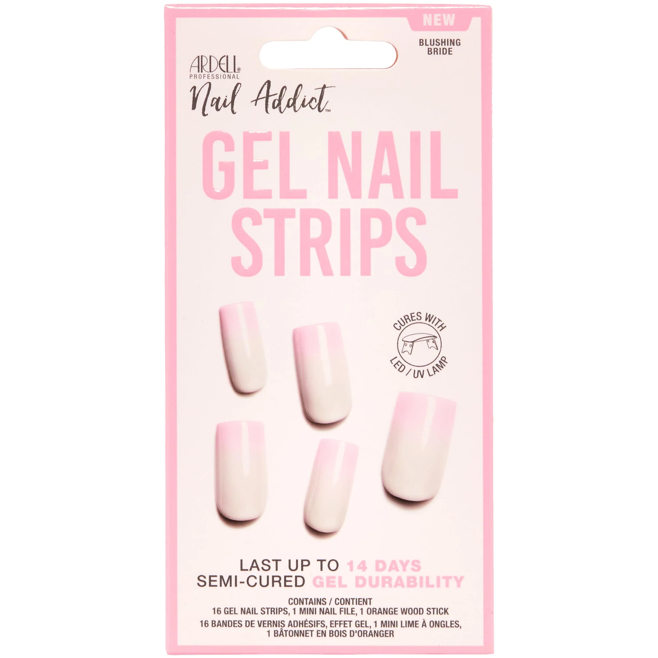 Top-Quality Ardell Nail Addict Semi Cured Gel Nail Strips - Blushing Bride Long-Lasting Wraps Easy to Apply Nail Stickers Cures with UV LED Lamp 16 Strips Natural