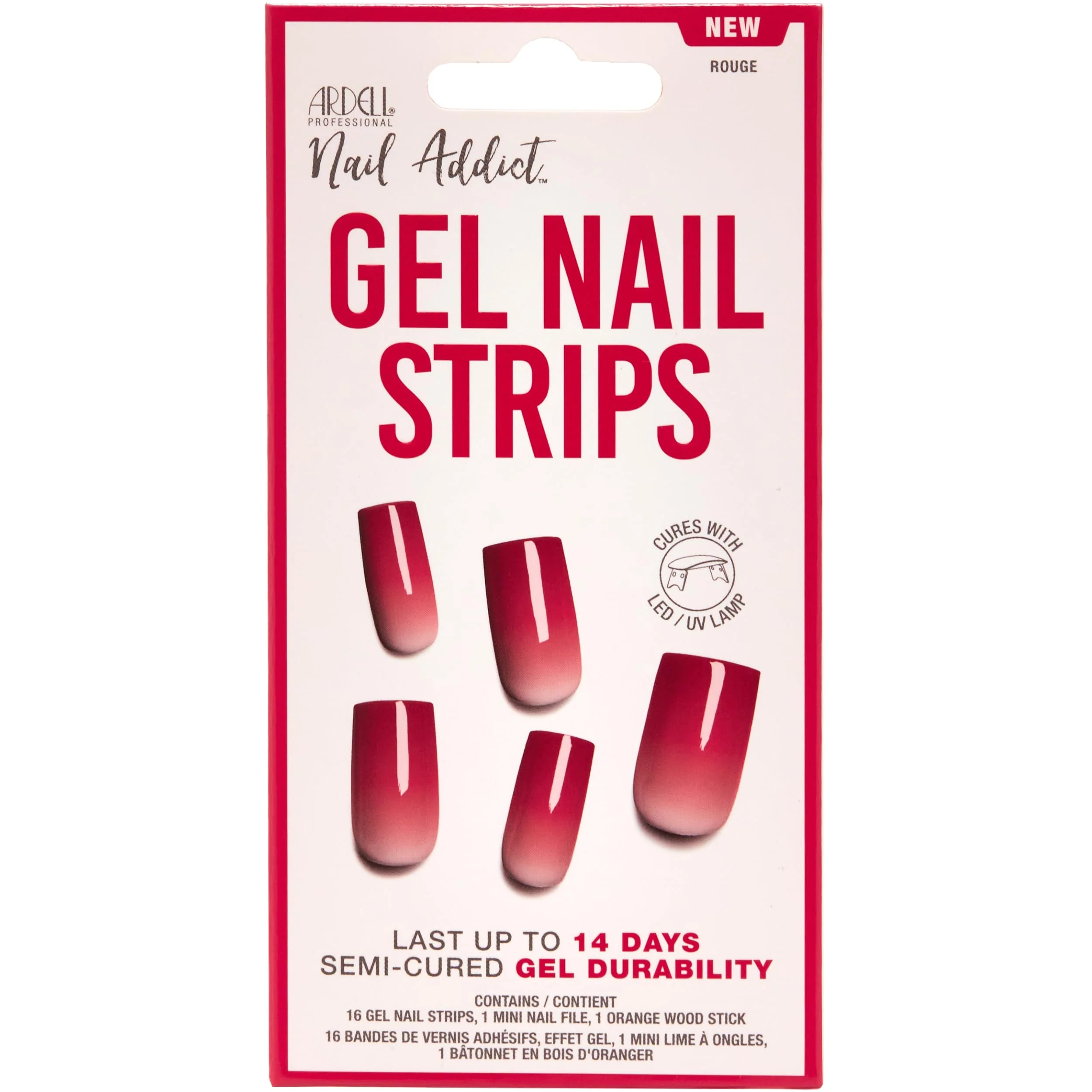 Trendy Ardell Nail Addict Semi Cured Gel Nail Strips - Rouge Red Long-Lasting Wraps Easy to Apply Nail Stickers Cures with UV LED Lamp 16 Strips Nails Relaxed