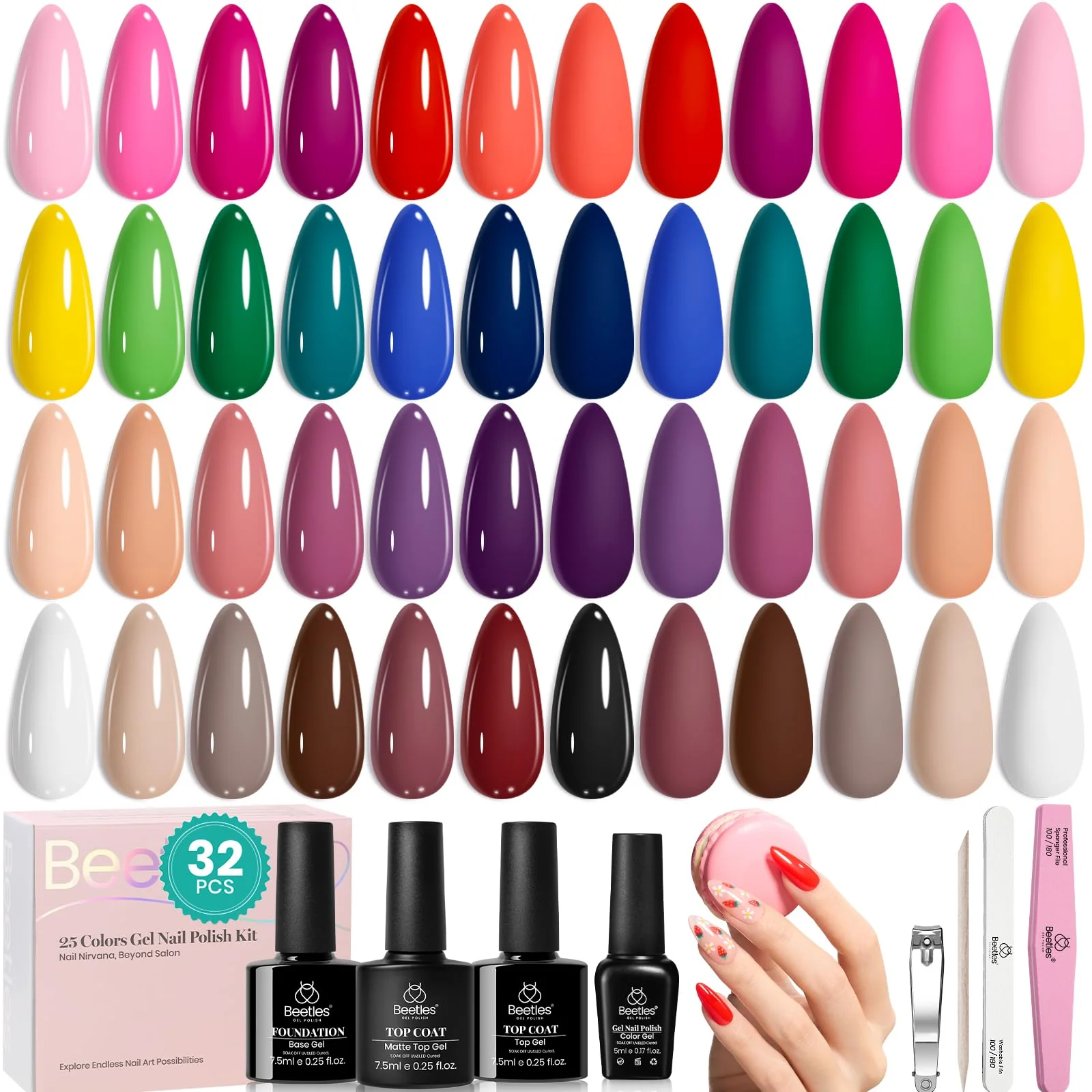 Verified Beetles Summer Gel Polish Kit - Chic Outfits Collection 25 Colors Polish Set Brown Purple Nude Red Black Color Gel Nails with 3Pcs Base Top Coat Soak Fine