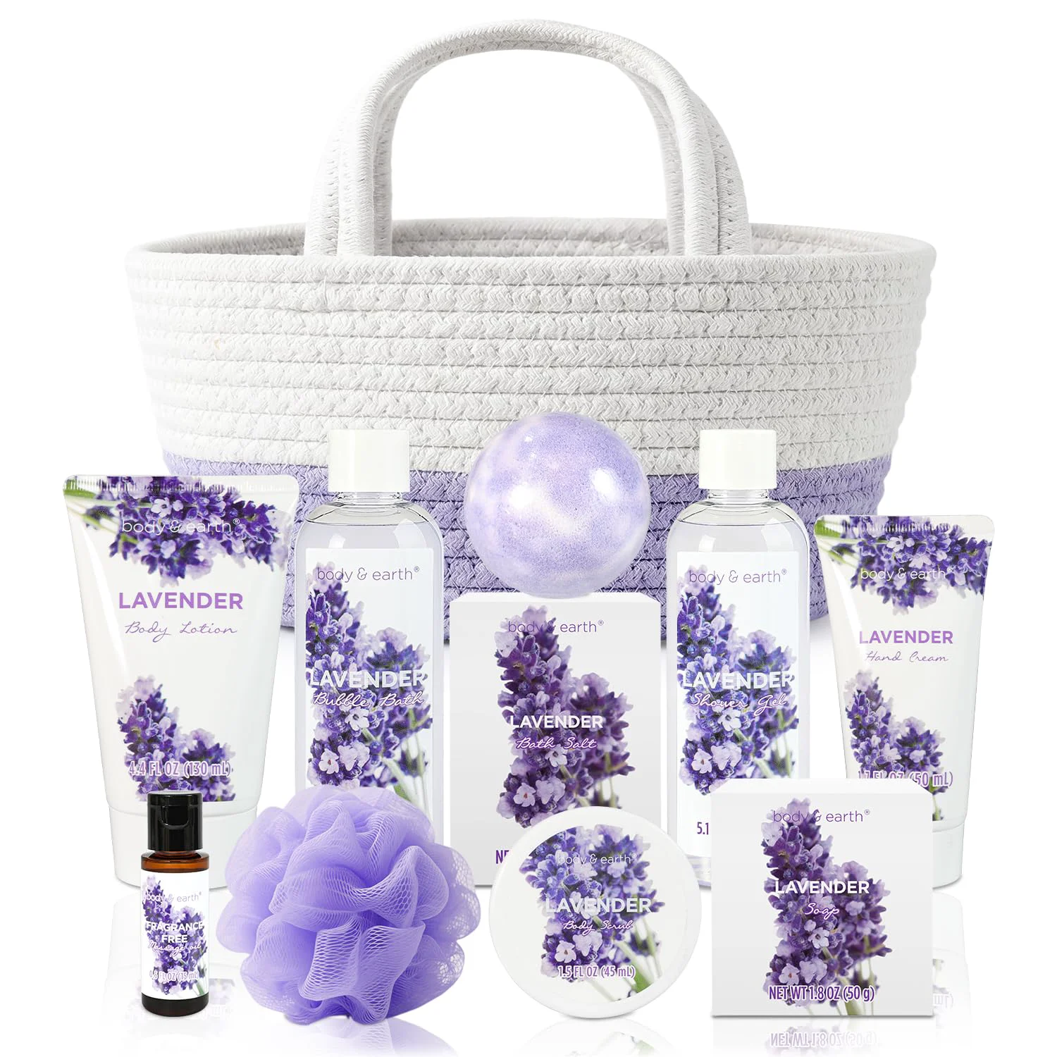 Advanced BODY EARTH Spa Gift Baskets for Women 11pcs Lavender Gift Sets with Bubble Bath Shower Gel Body Lotion Mom Birthday Gifts Spa Kit Purple Gift Contemporary
