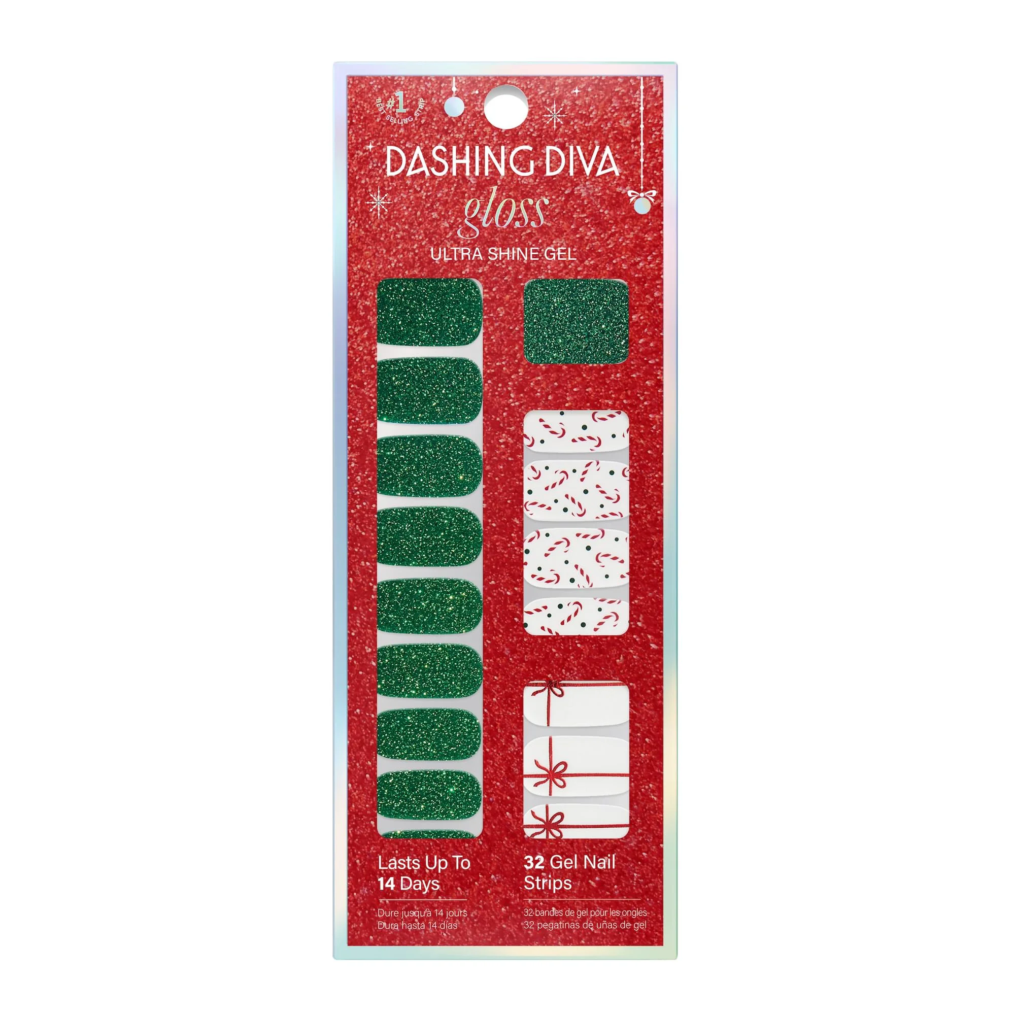 Durable Dashing Diva Gloss Nail Strips - Big Red Bow - UV Chip Resistant Long Lasting Gel Nail Stickers - 3-Piece Manicure Set - Contains 32 Wraps 1 Exclusive
