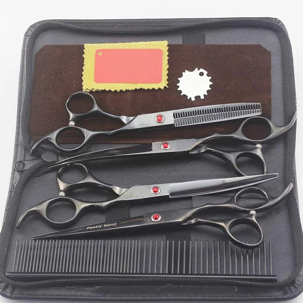Quality 4Pcs Set Pet Grooming Professional Salon Hairdressing Scissors Hairdo Scissors Tool Kit comb for haircut hair styling Black High-Performance