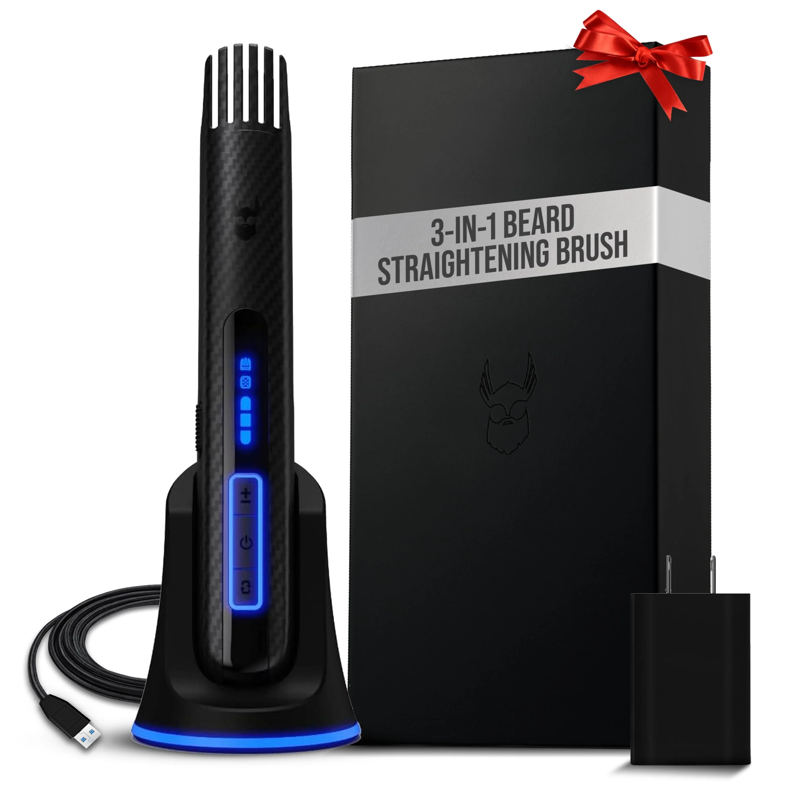 Authentic The Beard Struggle Carbon X Heated Beard Brush Cordless Beard Straightener for Men with Adjustable Temperature 160-200°C - Ionic Anti-Frizz Carbon X Eco-Friendly