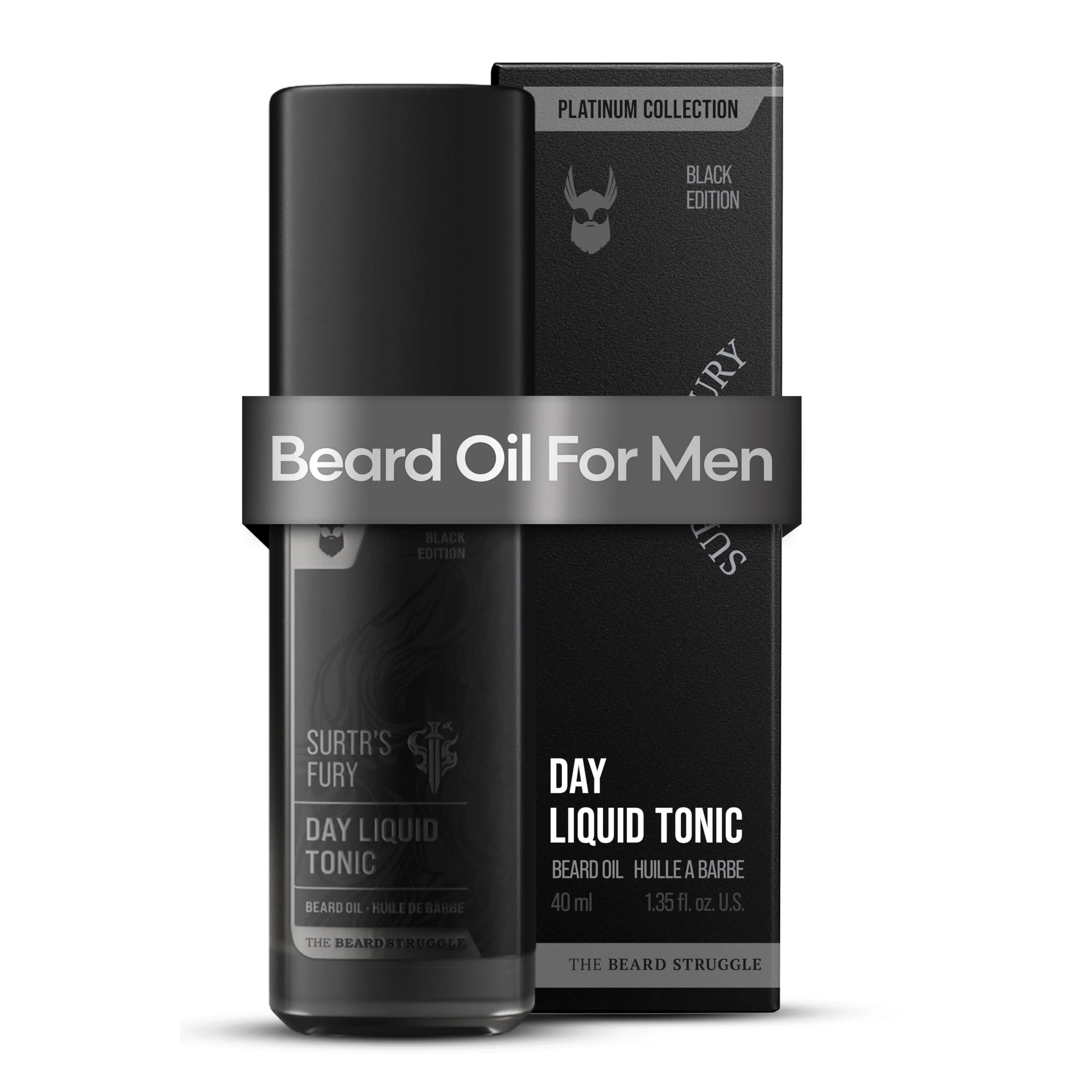 Solid The Beard Struggle - Day Liquid Tonic Beard Oil - Platinum Collection Surtr's Fury - Beard Oil for Men - Moisturize Softens Hair Reduces Itch - Day Fine
