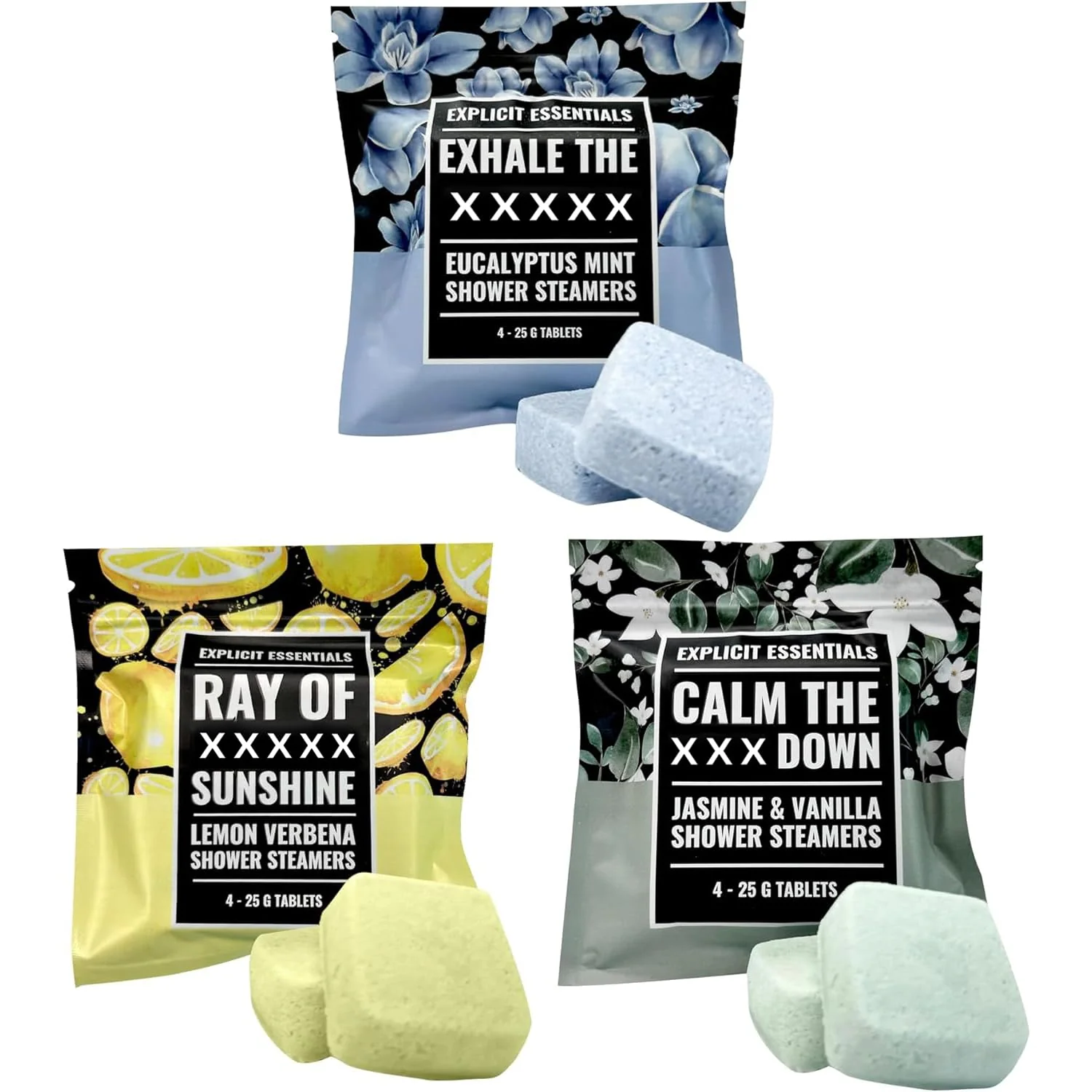 High-Grade Explicit Essentials Shower Steamers Gift Set - 12 Aromatherapy Shower Steamers 3 Scent Trio - Eucalyptus Mint Jasmine Vanilla Lemon Eucalyptus Top-Quality