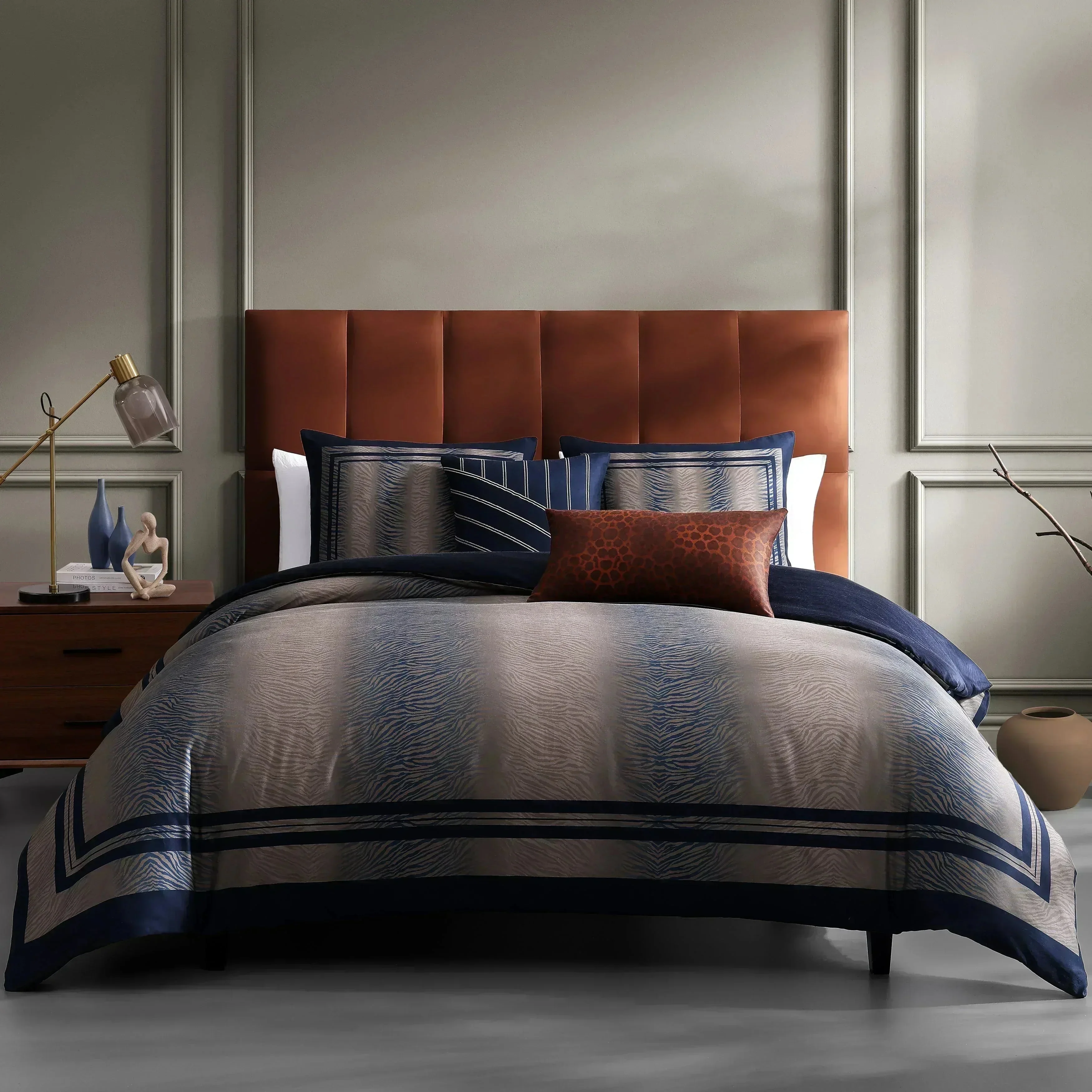 Secure Bebejan Dark Blue Animal Prints 5 Piece Reversible Comforter Set Organic