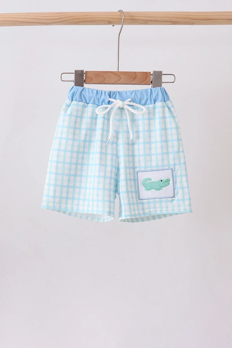 Stylish Blue Crocodile Embroidered Swim Trunks Smart