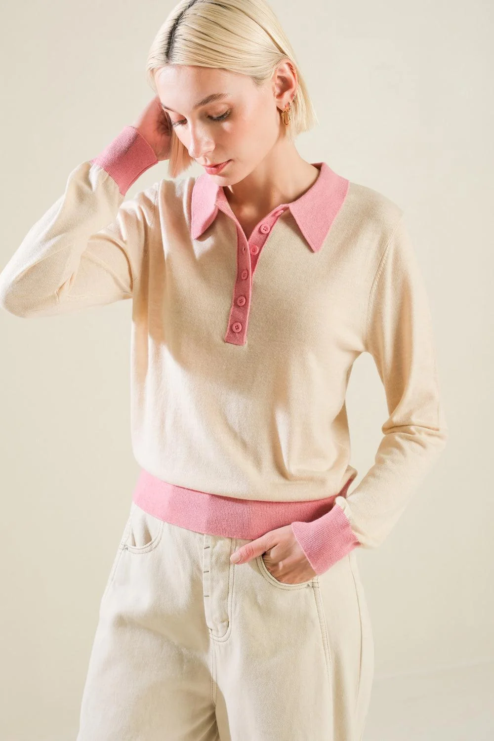Versatile Hidden Reflections Sweater Polo Top High-Grade