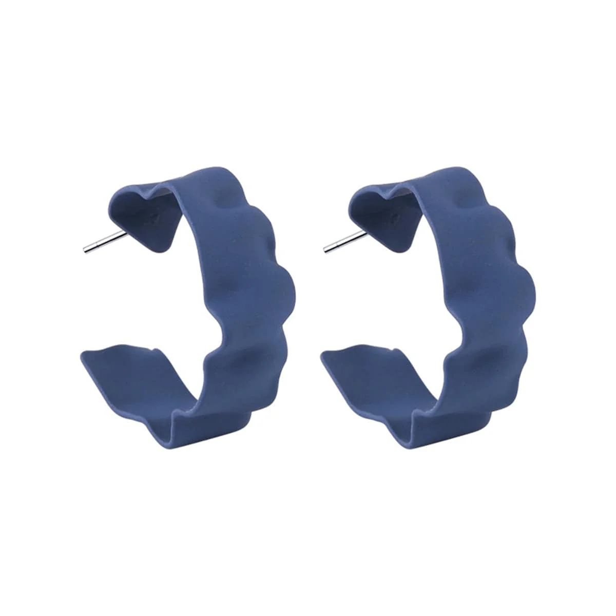 Advanced Blue Enamel Silvertone Wave Huggie Earrings Smart