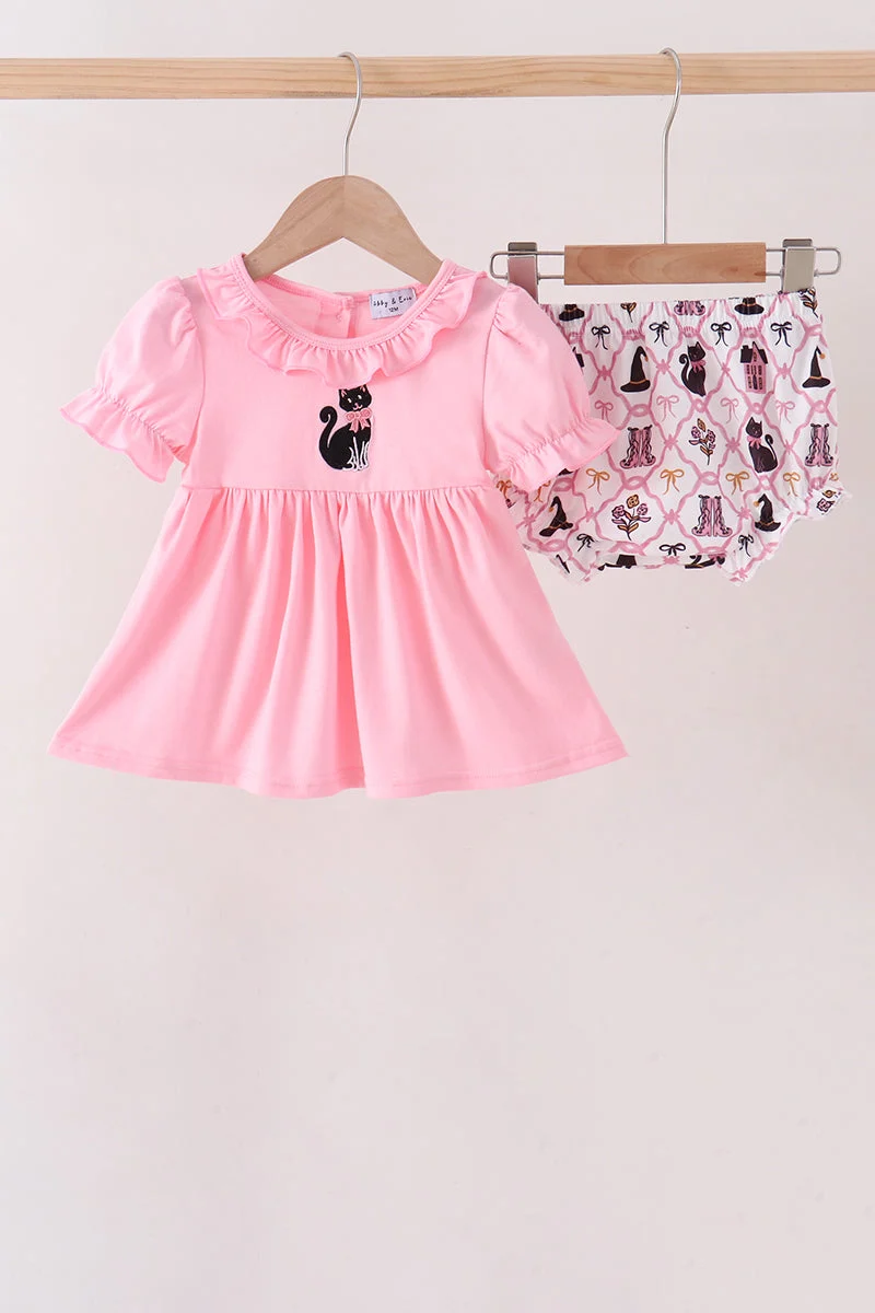 Responsible Pink Cat Embroidery Ruffle Bloomer Set Next-Generation