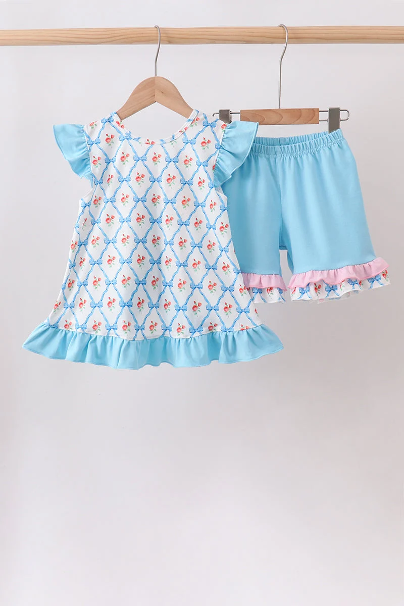 User-Friendly Blue Rose Ruffle Shorts Set Flexible