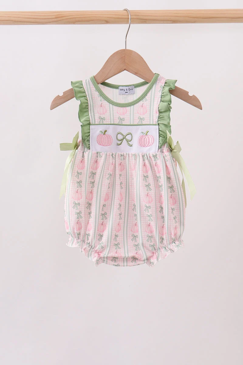 Expertly Made Sage Pumpkin Bow Embroidery Ruffle Bubble Versatile