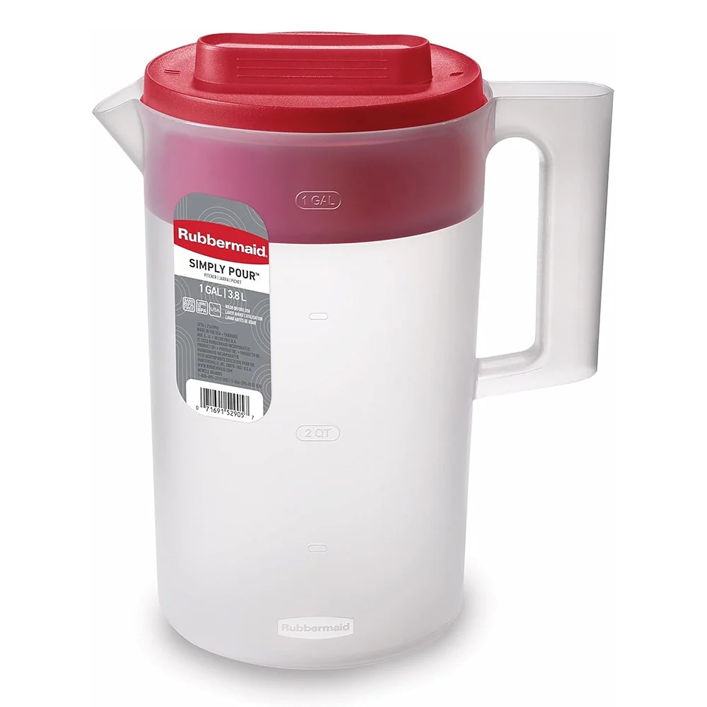 Original Design Rubbermaid Simply Pour Plastic Pitcher with Multifunction Lid 1Gallon Classic