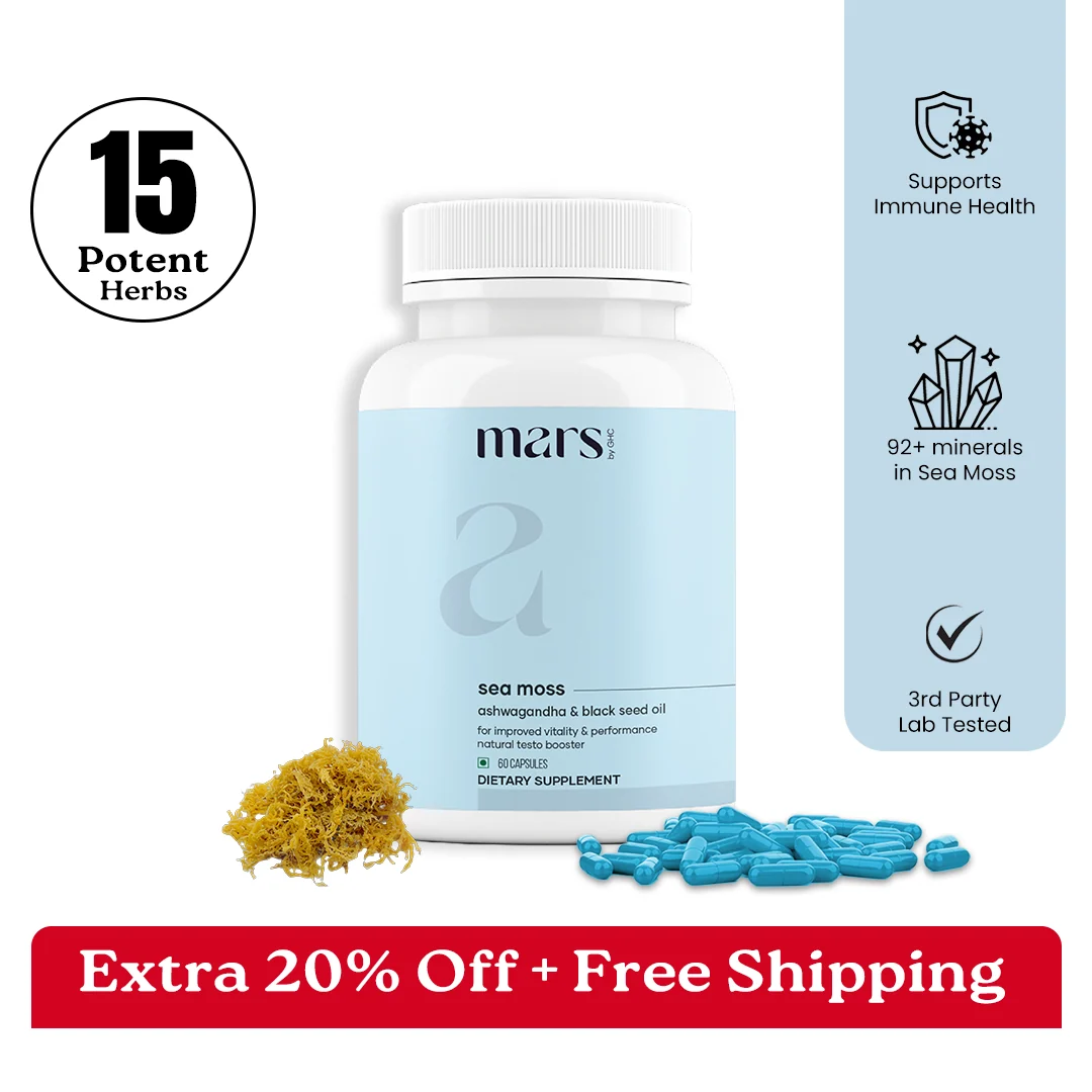Breathable Mars Natural Sea Moss Caps Powered with Ashwagandha Black Seed Vitamin D3 Versatile