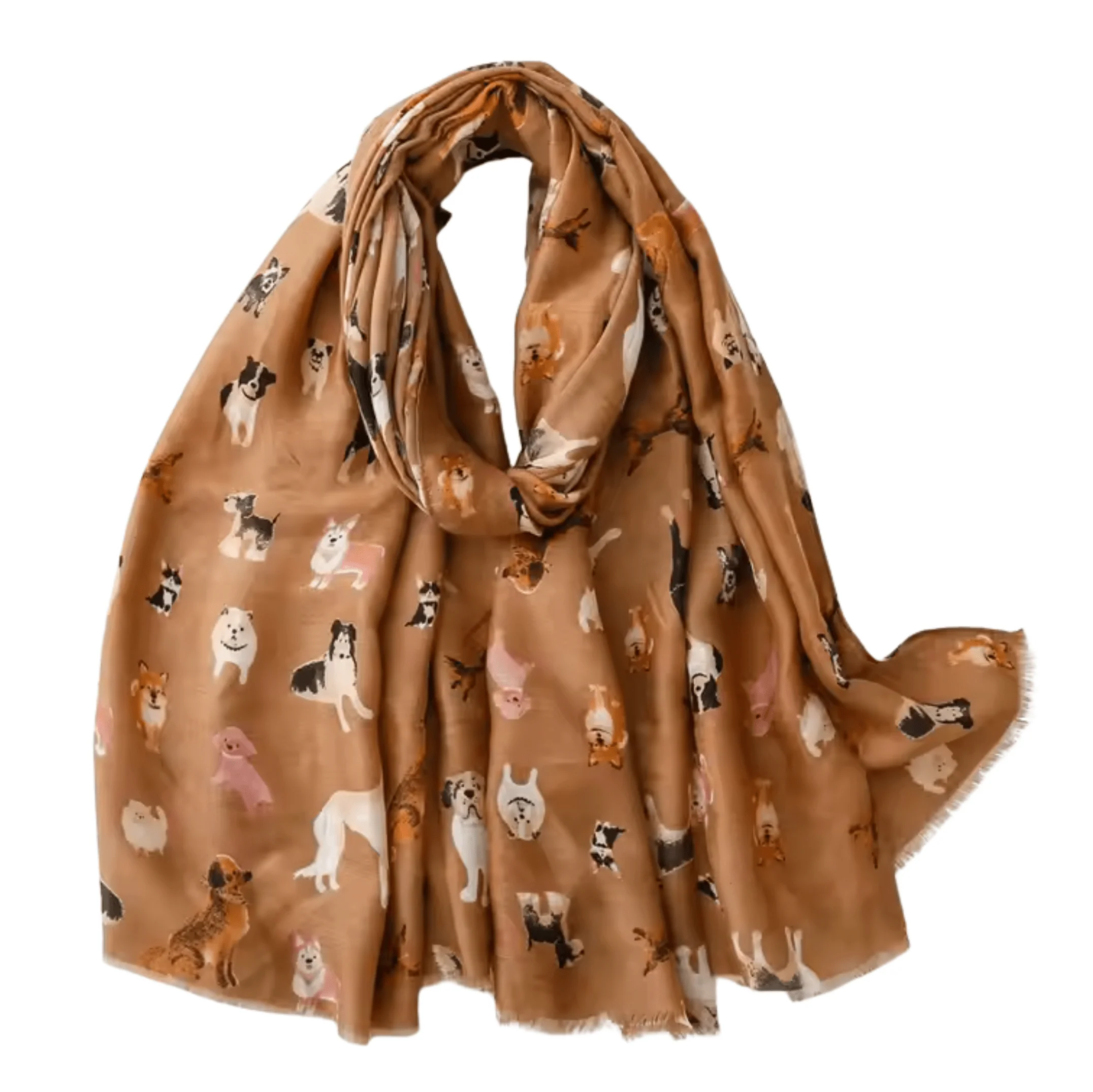 Breathable Adorable Dog Print Scarf with Frayed Edges Responsible