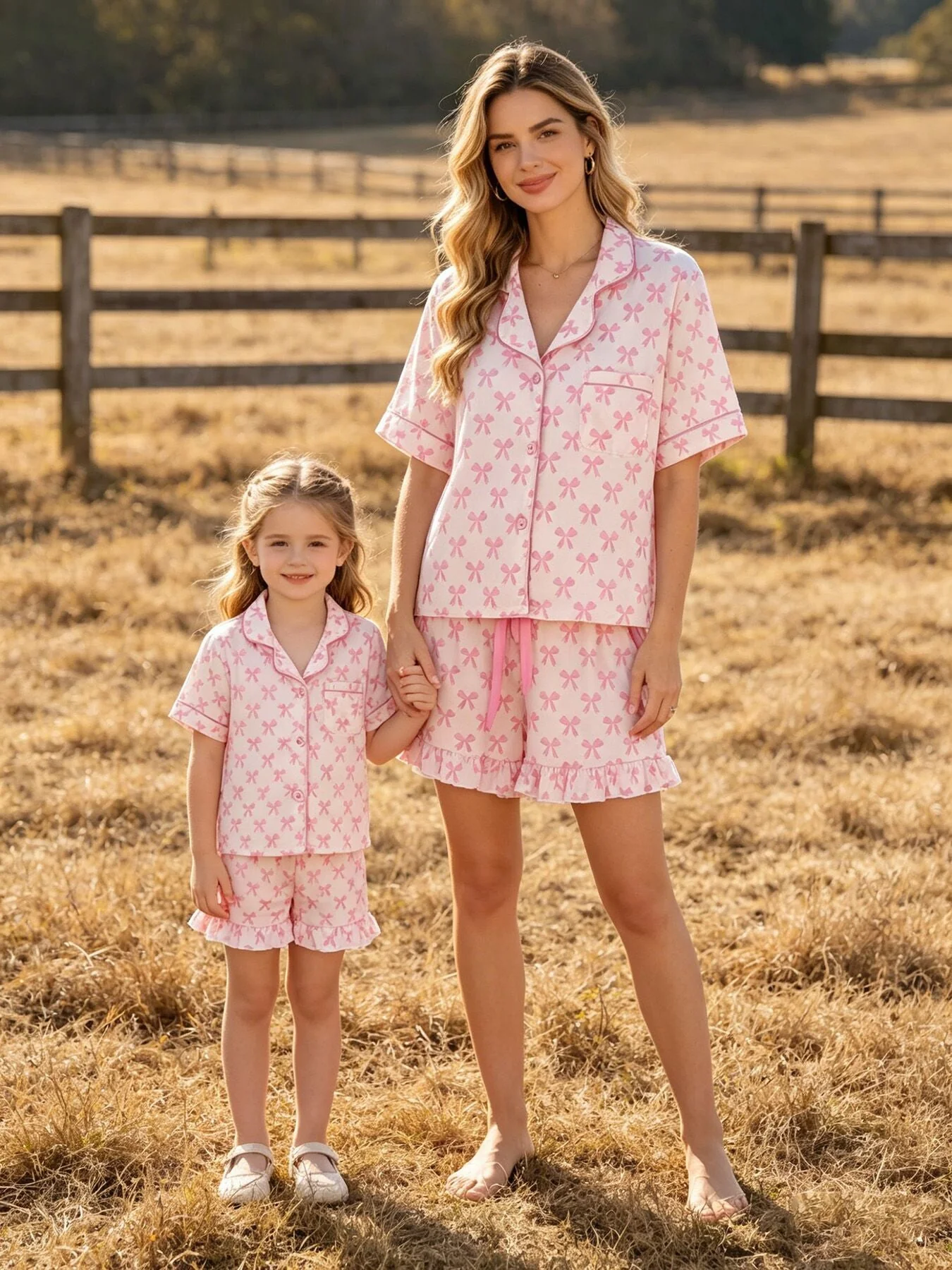 Consistent Mommy Me Pink Bow Print Ruffle Pajama Set Sophisticated