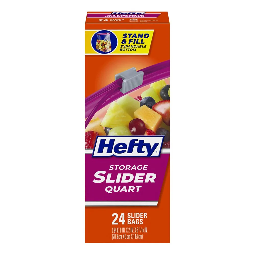 Premium Hefty Storage Slider Quart Bags Durable and Airtight Food Storage 24Ea High-Quality