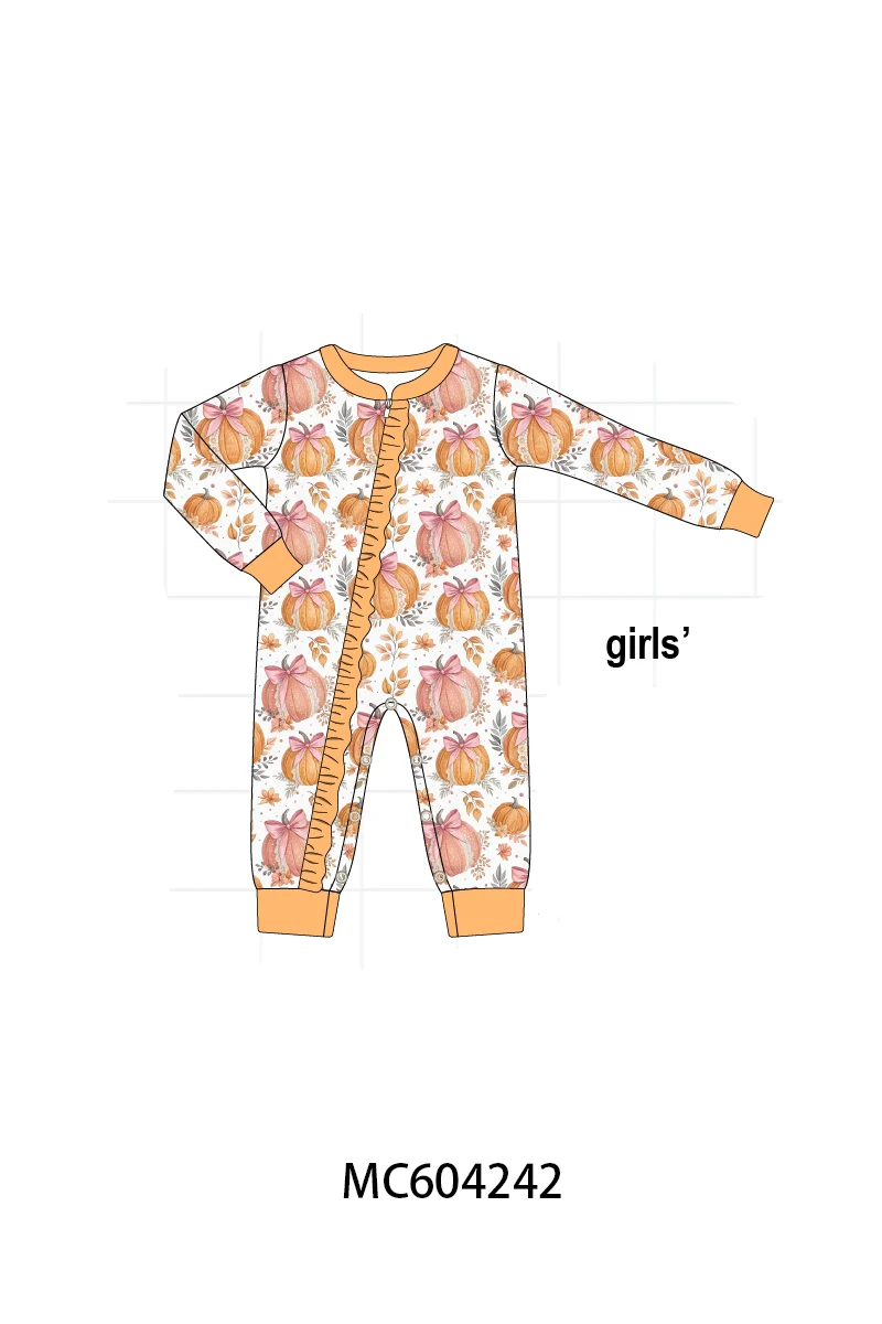 Artisan Orange Pumpkin Print Ruffle Romper Versatile