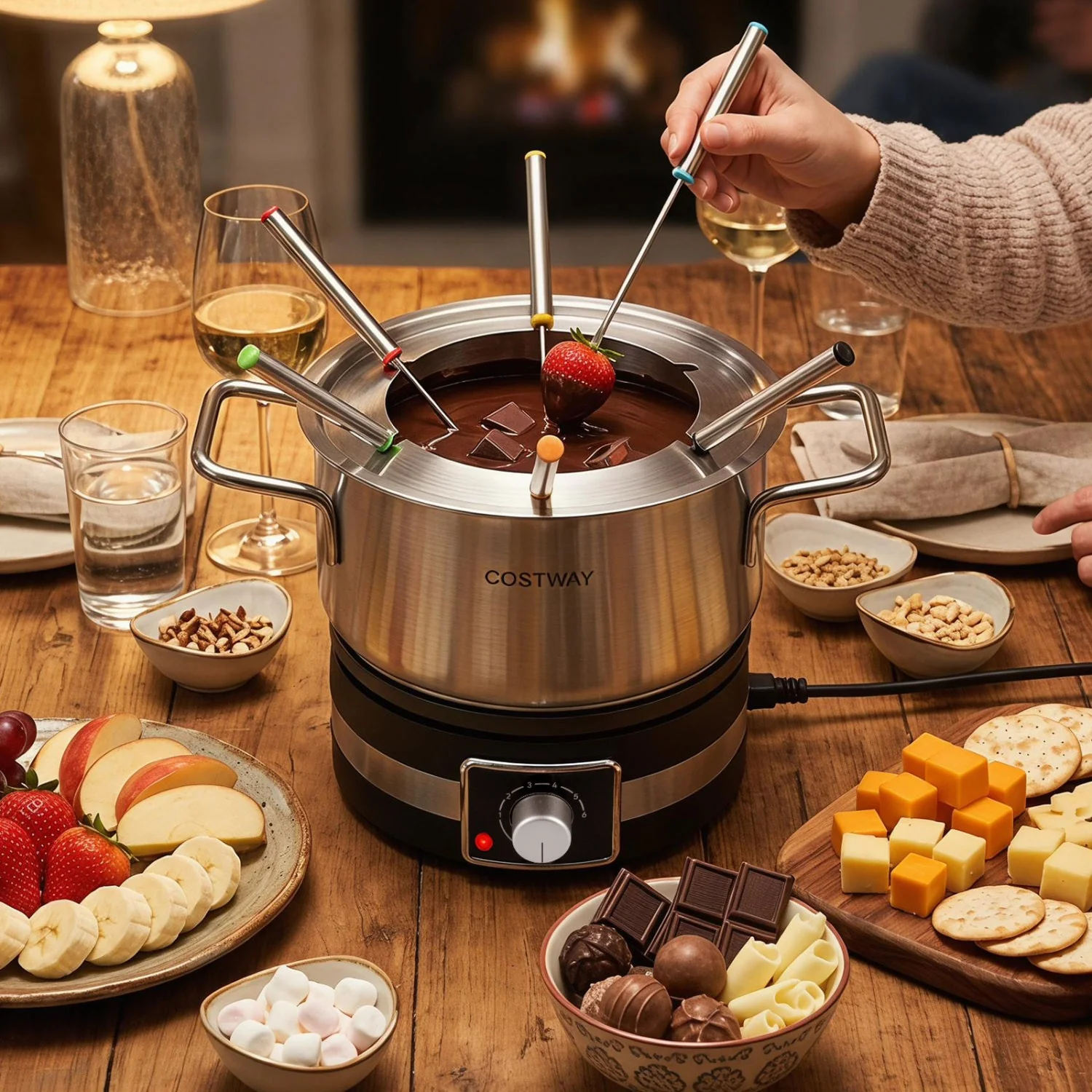 Sustainable Electric Fondue Pot Set with 6 Forks - 2.6 Quart Capacity Optimized