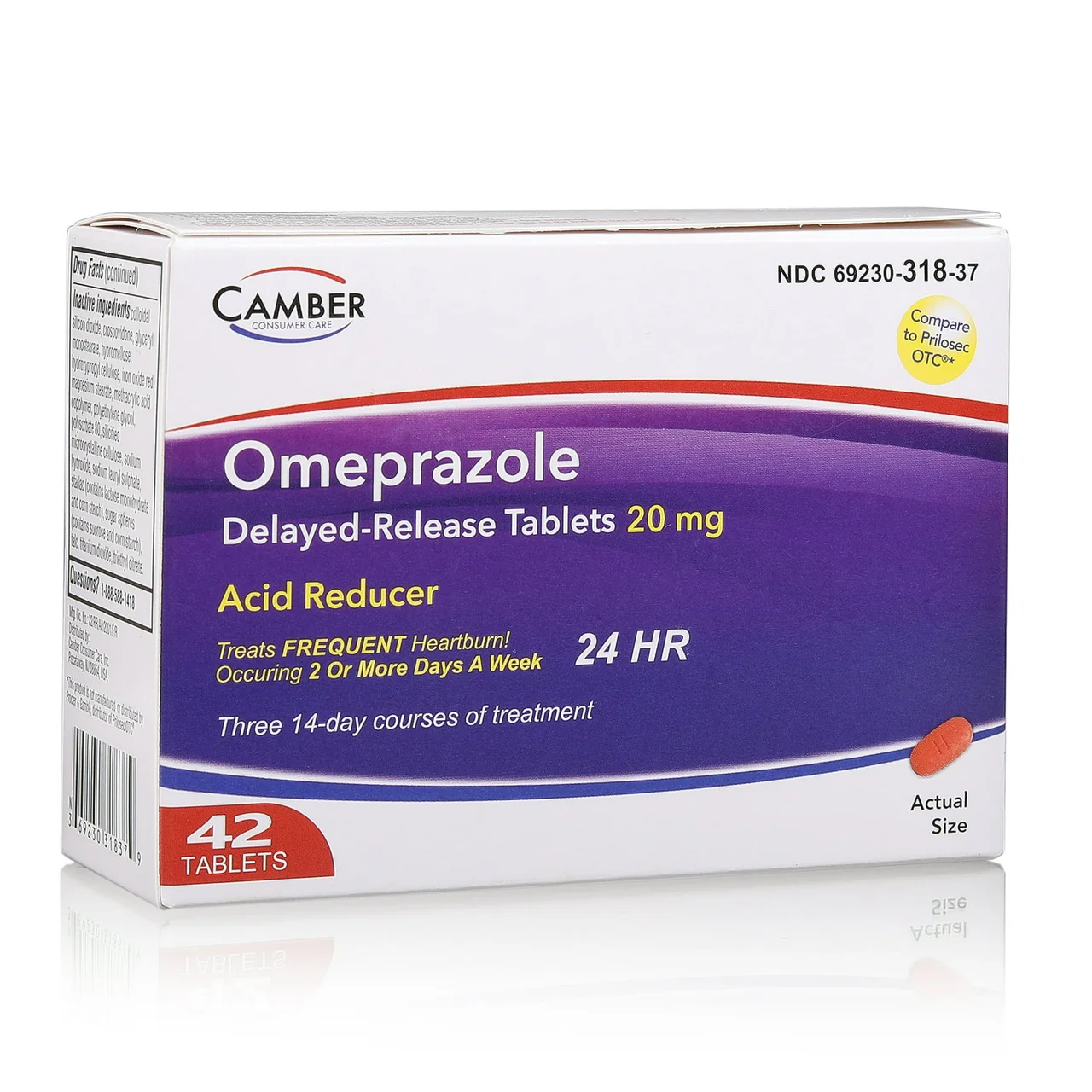 Unique Camber Consumer Care Omeprazole 20 Mg Tablets Acid Reducer and Heartburn Medicine 42 Ea Fashionable