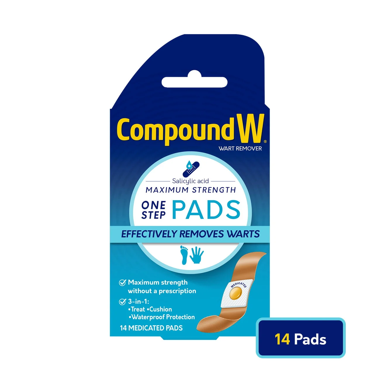 World-Class Compound W Wart Remover Medicated Maximum Strength Pads Waterproof - 14 Ea First-Class