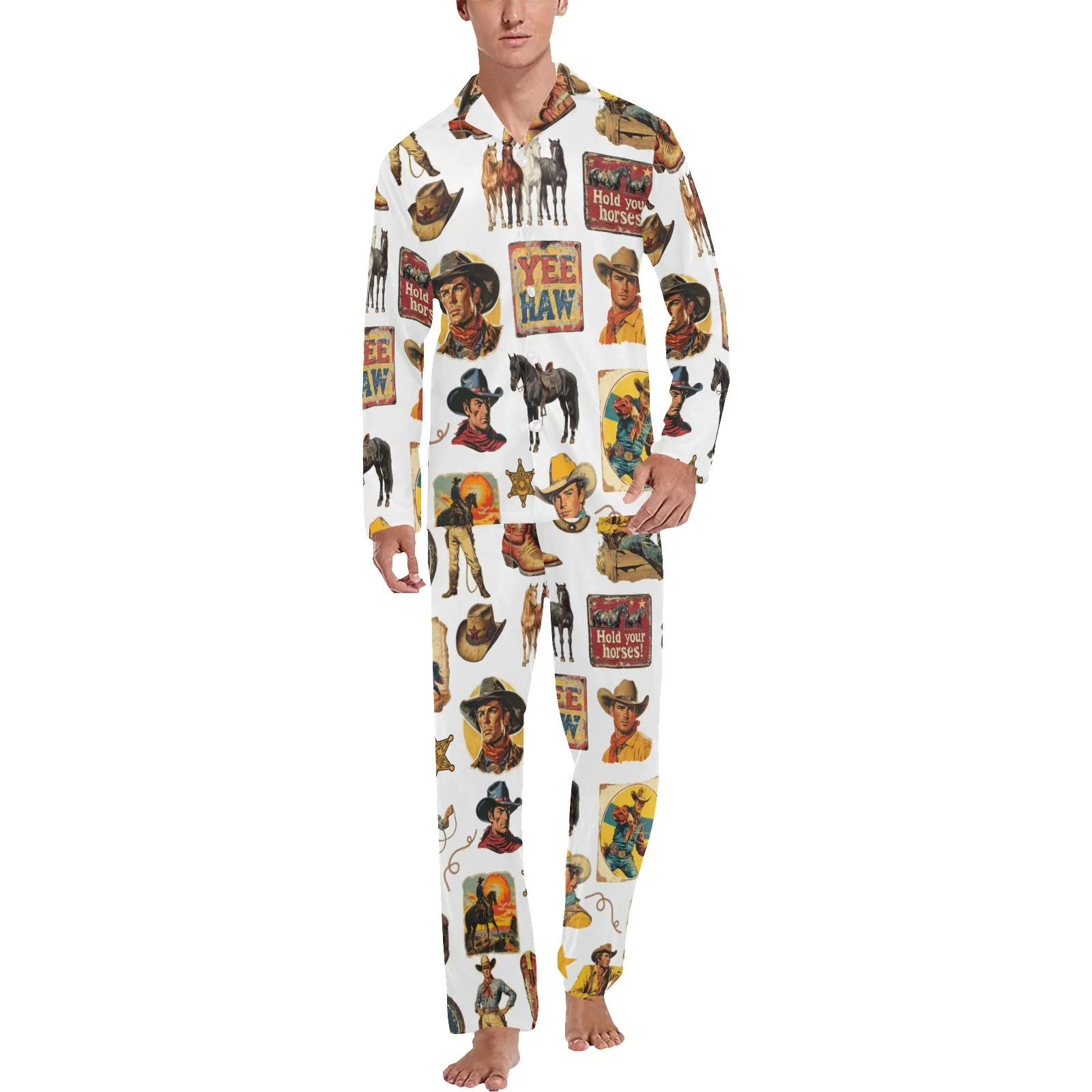Solid Vintage Cowboy Collage Western Pajamas Reusable
