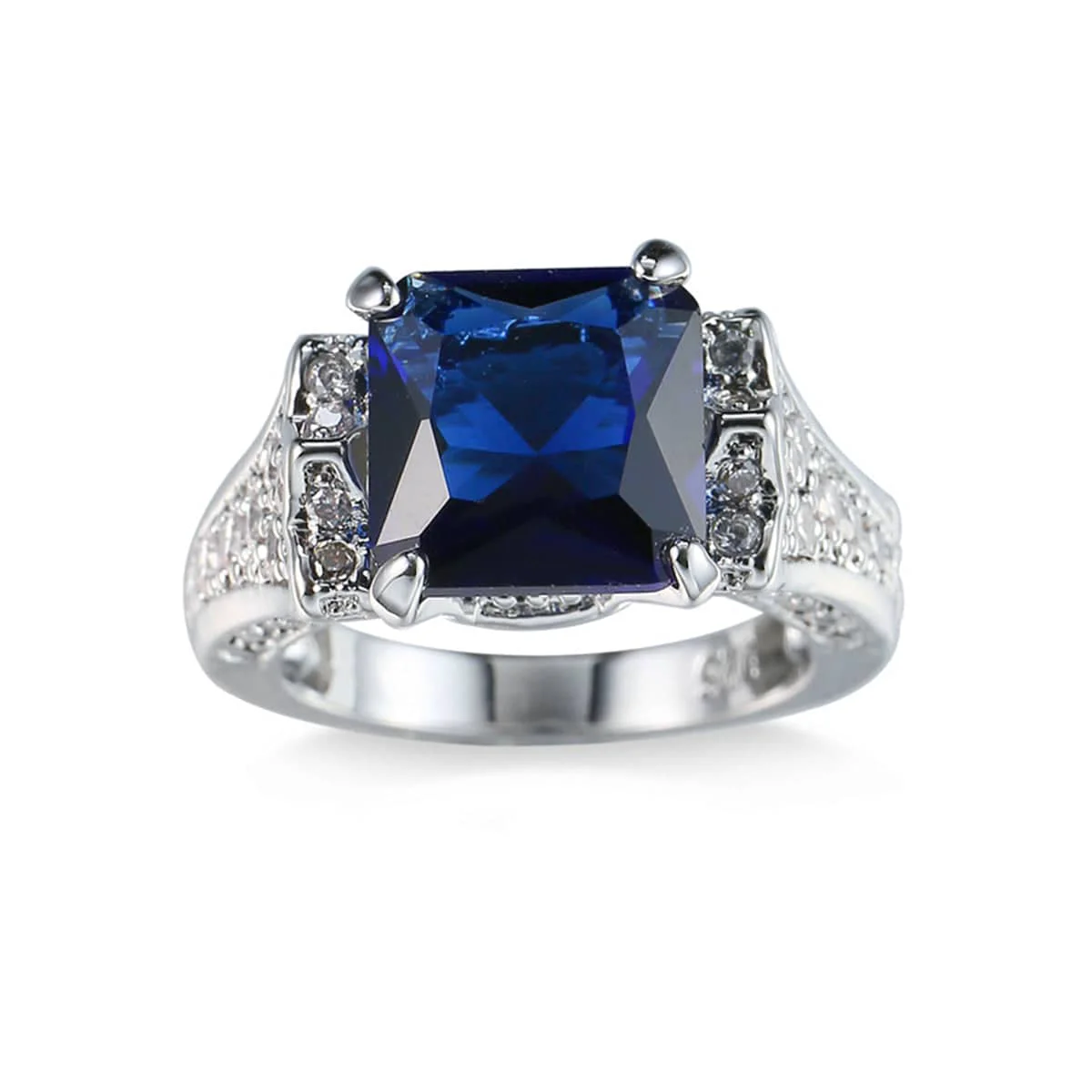 World-Class Navy Crystal Cubic Zirconia Princess-Cut Cocktail Ring Organic