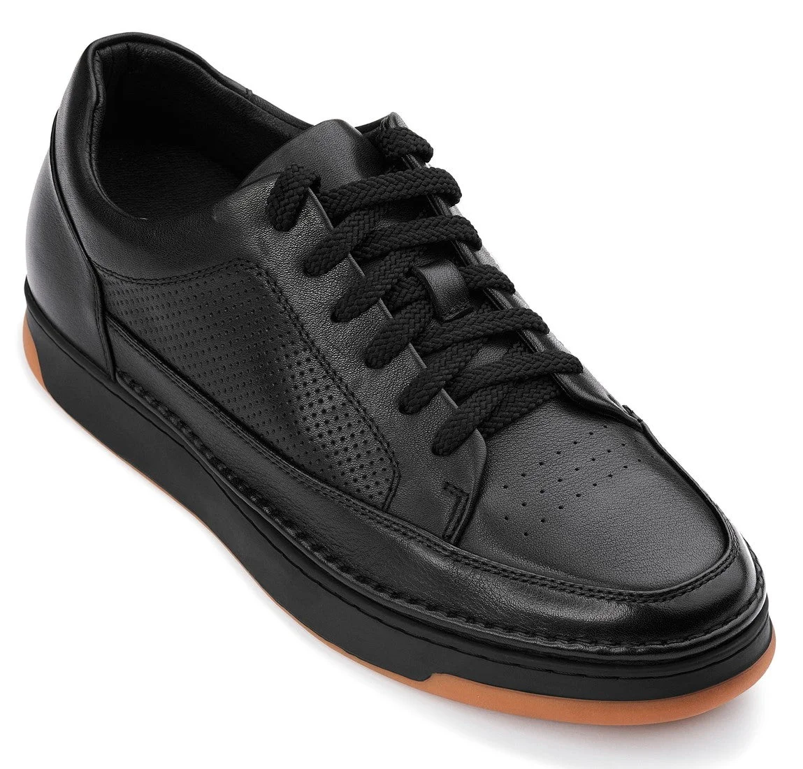 Versatile CALTO - Y7931 - 2.6 Inches Taller Noir Black Gum Sole - d Leather Micro-Perforated Sneakers Original Design