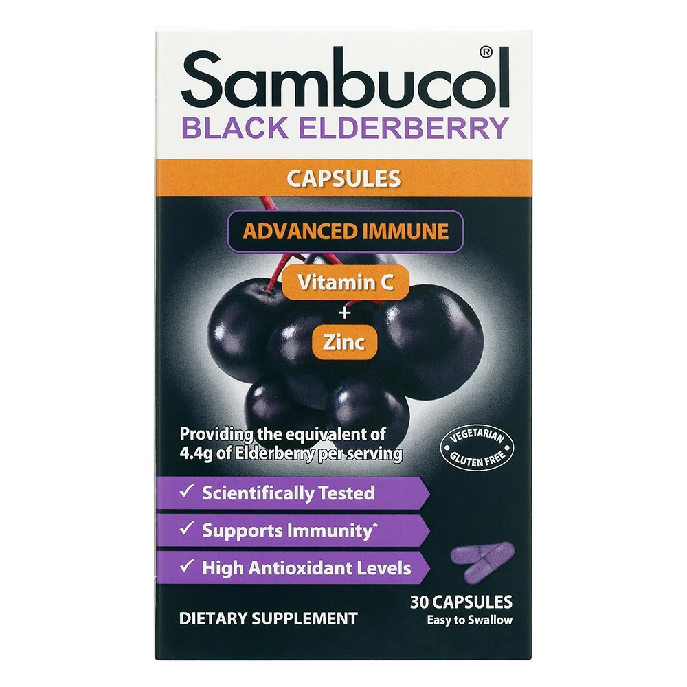 World-Class Sambucol Black Elderberry Advanced Immune Supplement Capsules 30 Ea Smooth