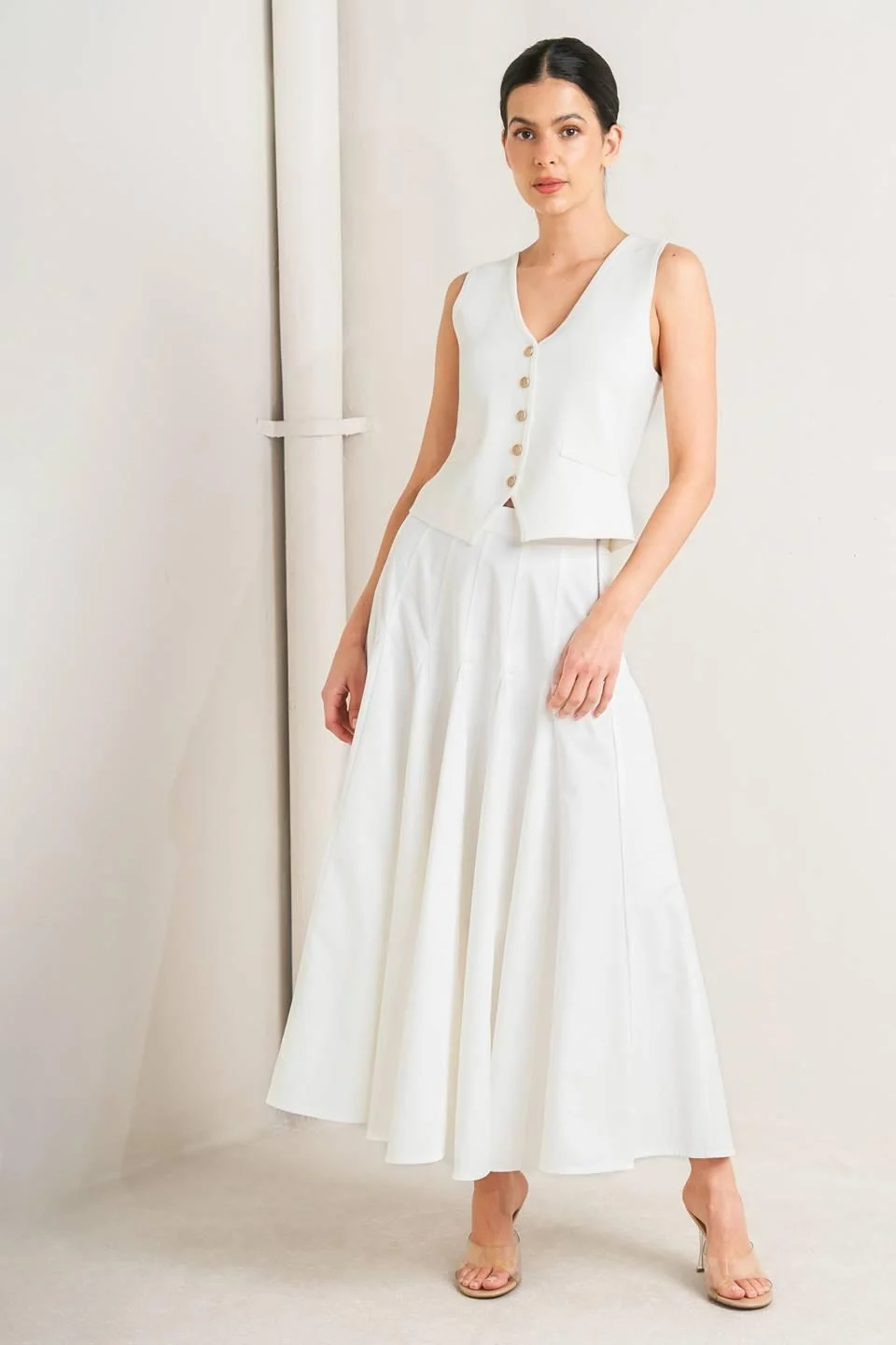 Casual Pale Frame White Woven Circle Skirt Outstanding