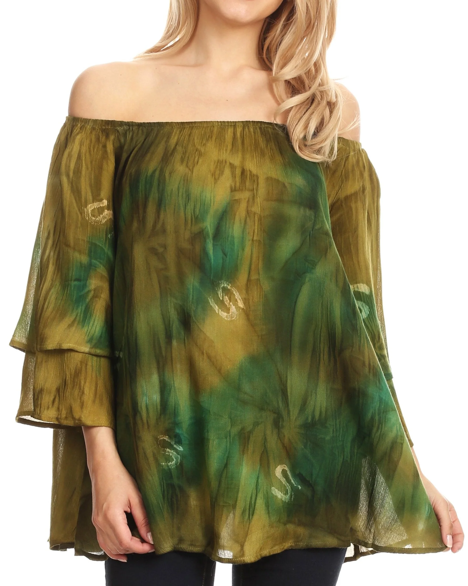 Versatile Sakkas Alania Watercolor Tie Dye Double Bell Sleeve Raglan Blouse User-Friendly