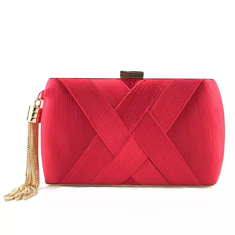 Environmentally Friendly Goldtone And Red Clutch With Tassel Original