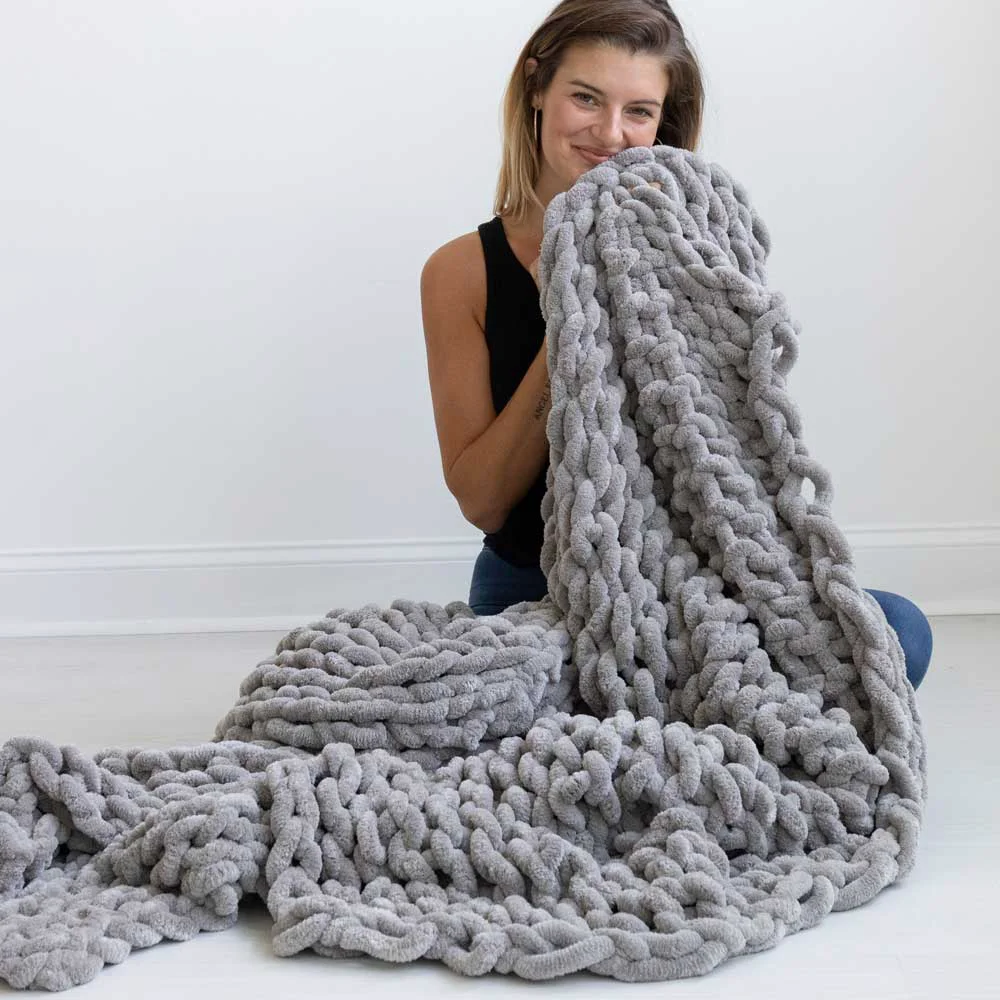 Superior Infinite Chunky Knit Blanket Minky Big - Mist Original