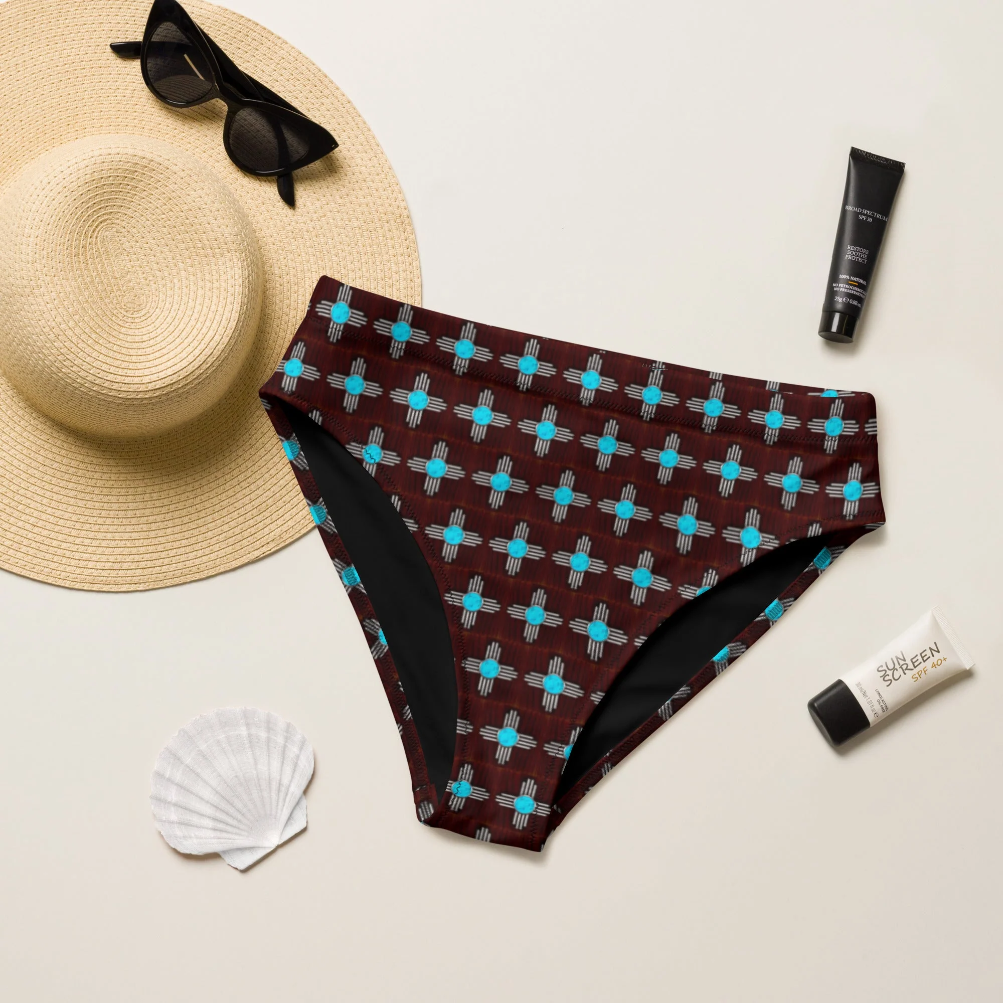 Contemporary Yeehaw Turquoise Zia Bikini Bottom Organic