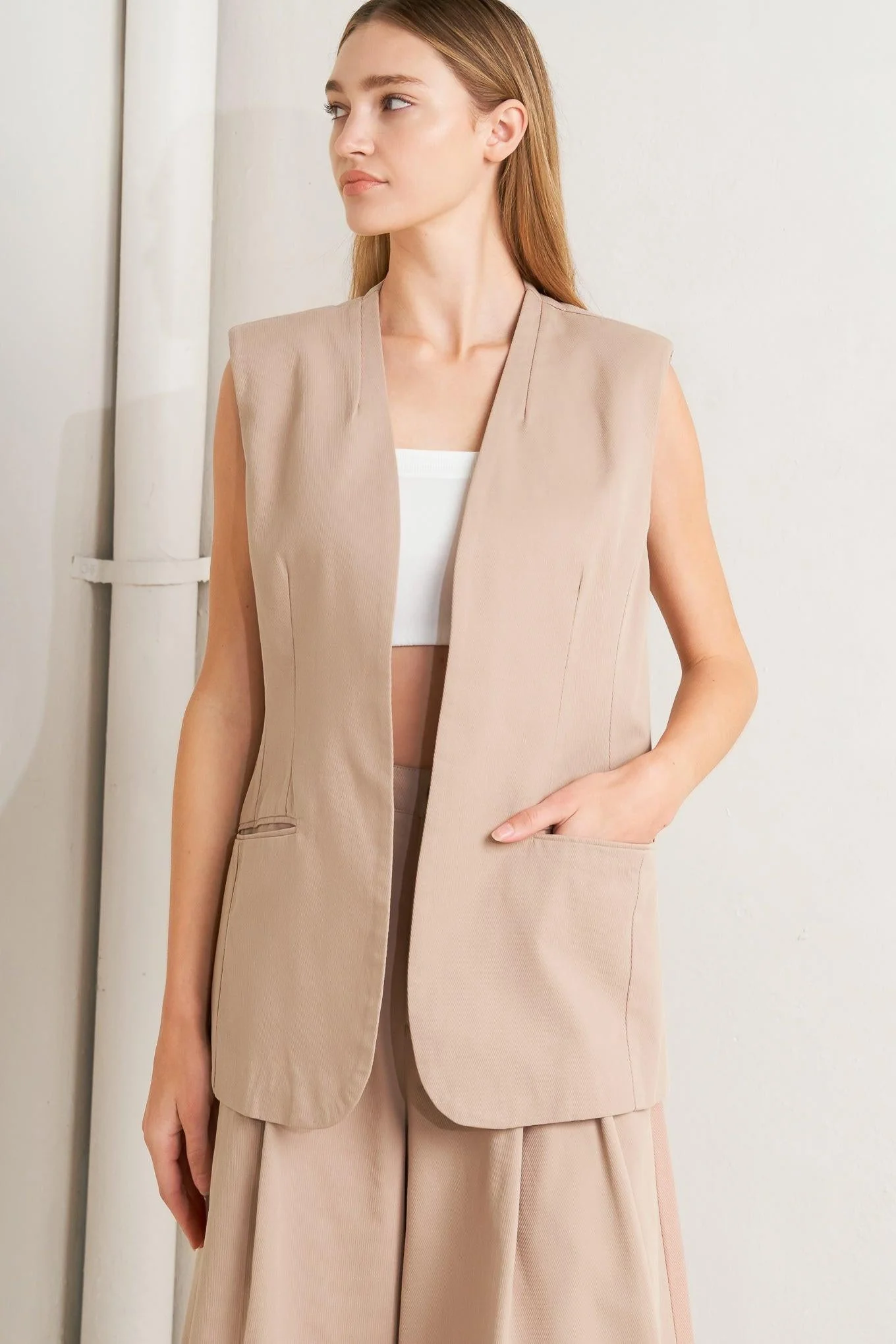 Fashionable Elegant Pleat Woven Midi Vest Comfortable