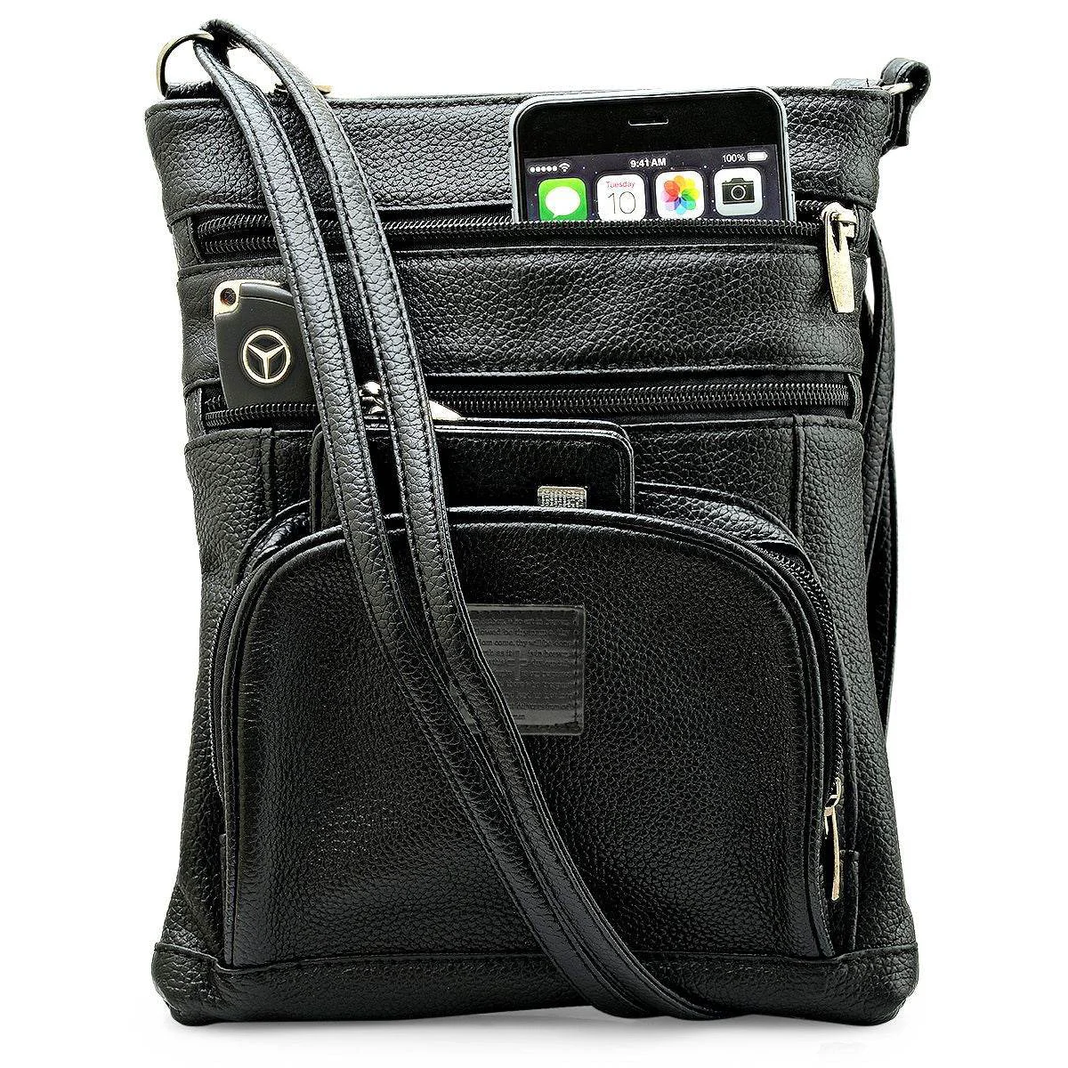 Exceptional SteelTime Unisex Leather Crossbody Bag With Serenity Prayer Refined
