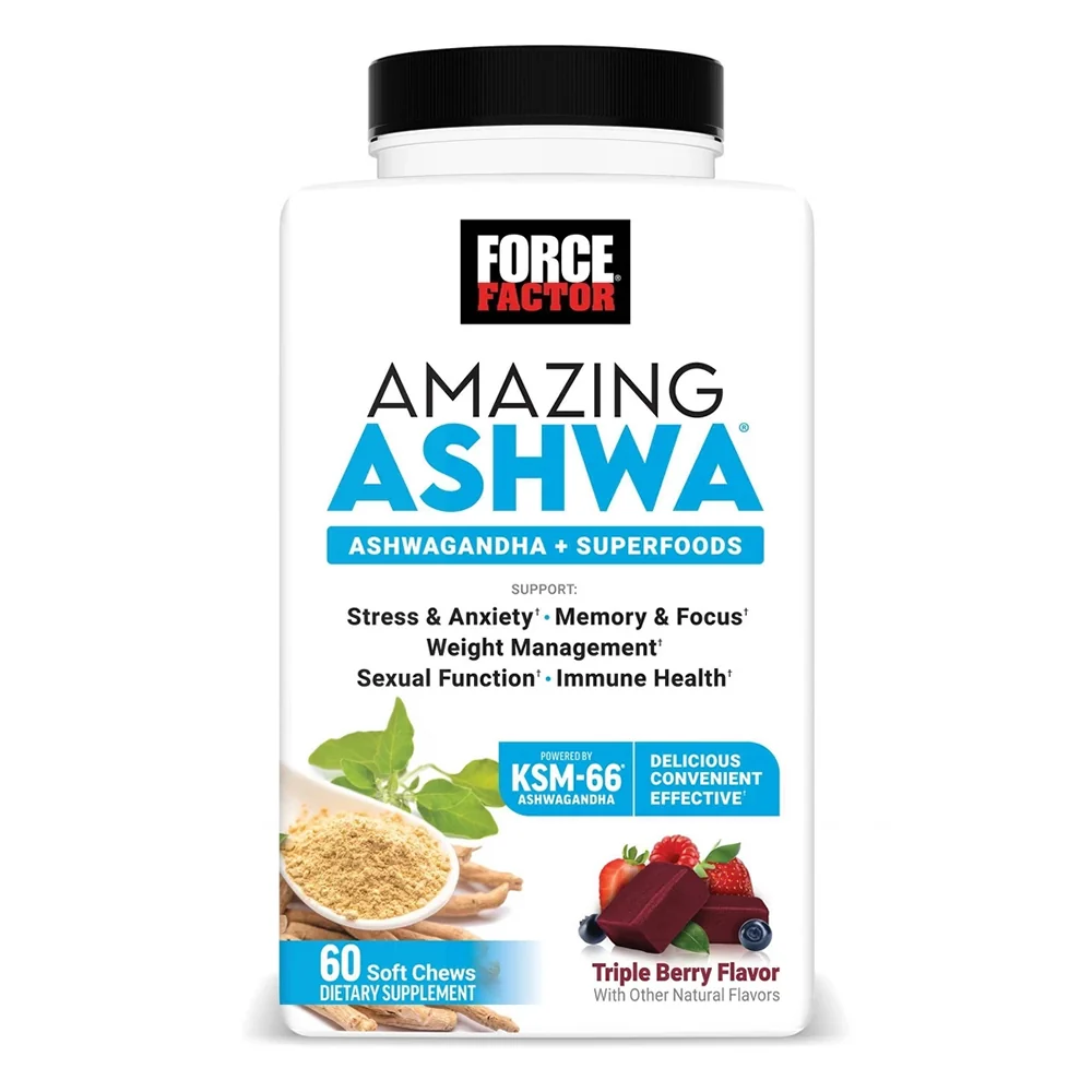 Advanced Force Factor Ashwagandha Soft Chews Triple Berry Flavor Immunity and Vitality Support 60Ea Optimized