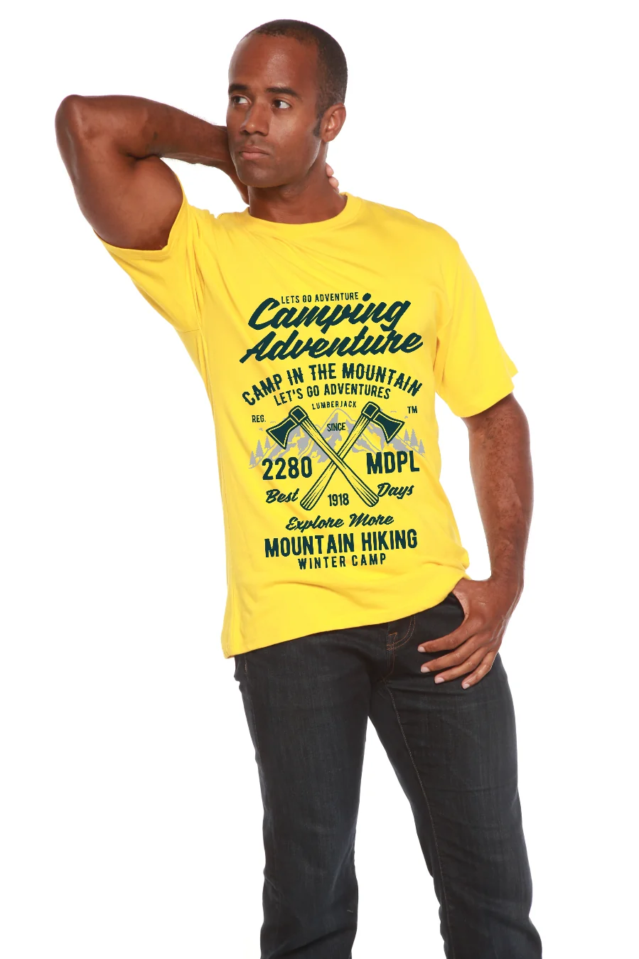 Sophisticated Camping Adventure Men's Bamboo Viscose Organic Cotton Short Sleeve Graphic T-Shirt World-Class