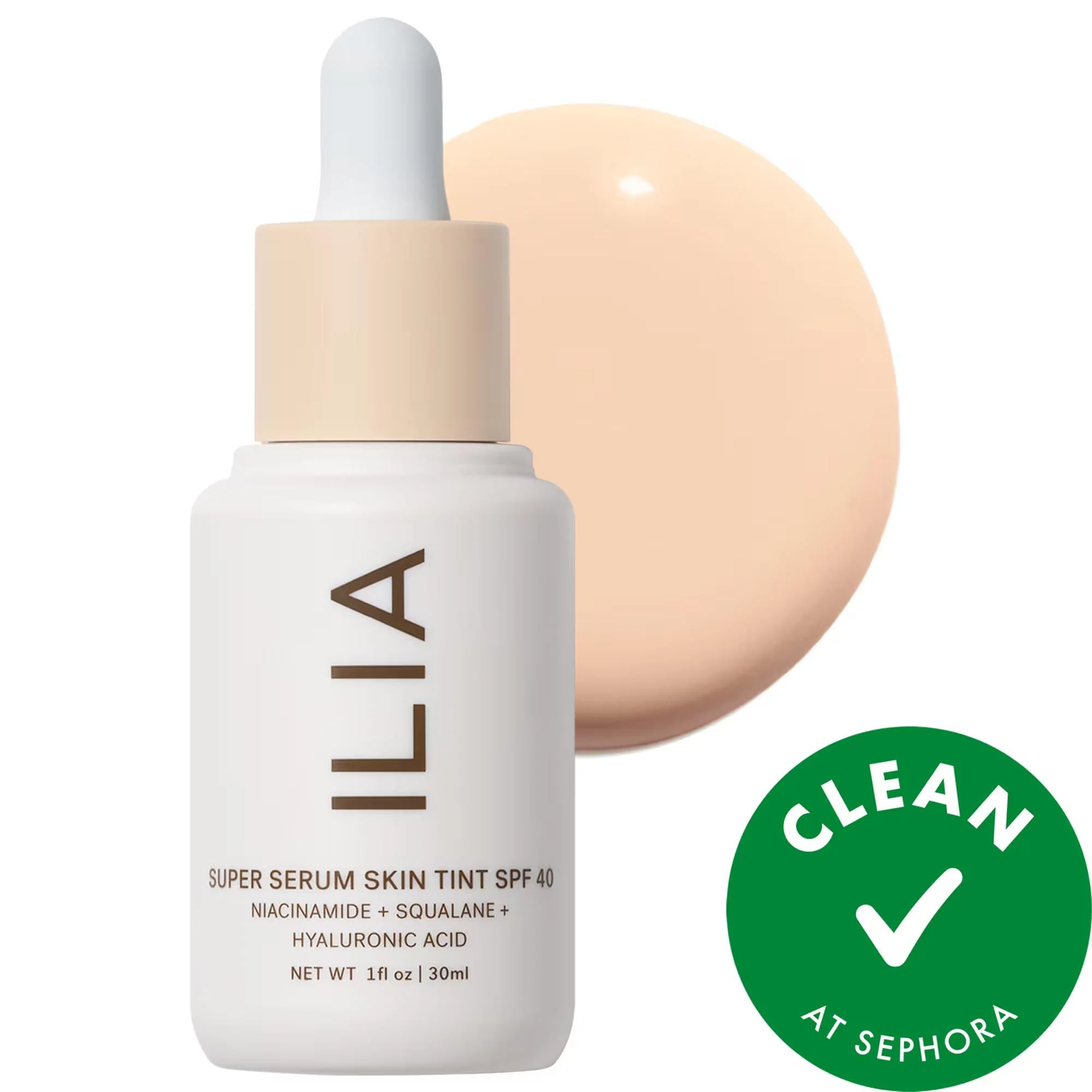 Artisan ILIA - Super Serum Skin Tint SPF 40 Dewy Light Coverage Foundation with Hyaluronic Acid Niacinamide - Vegan Cruelty- Functional
