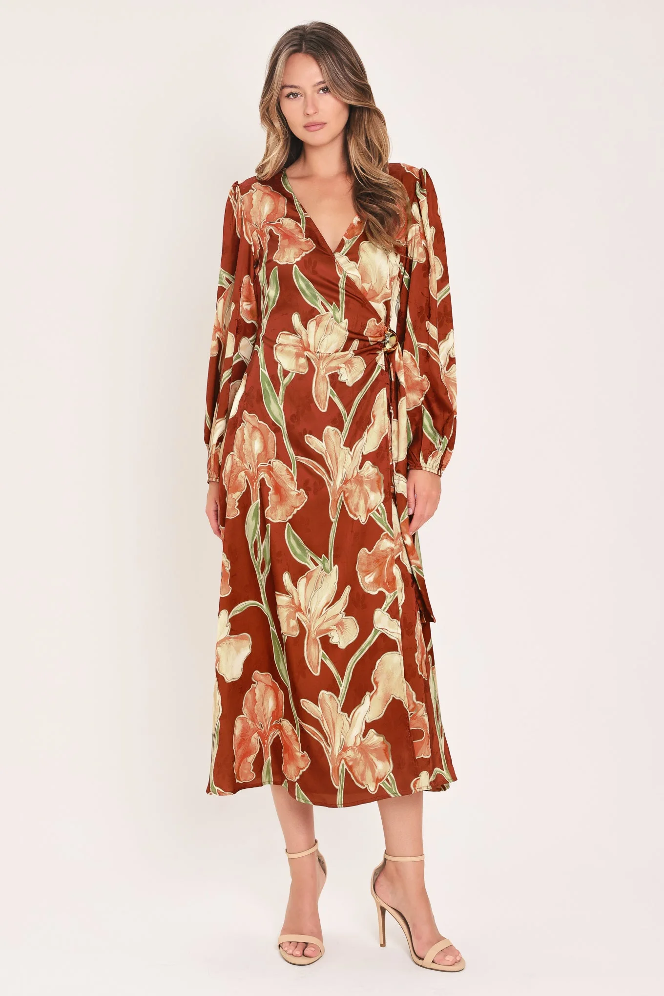 Specialty Falling for You Faux Wrap Midi Dress Sustainable