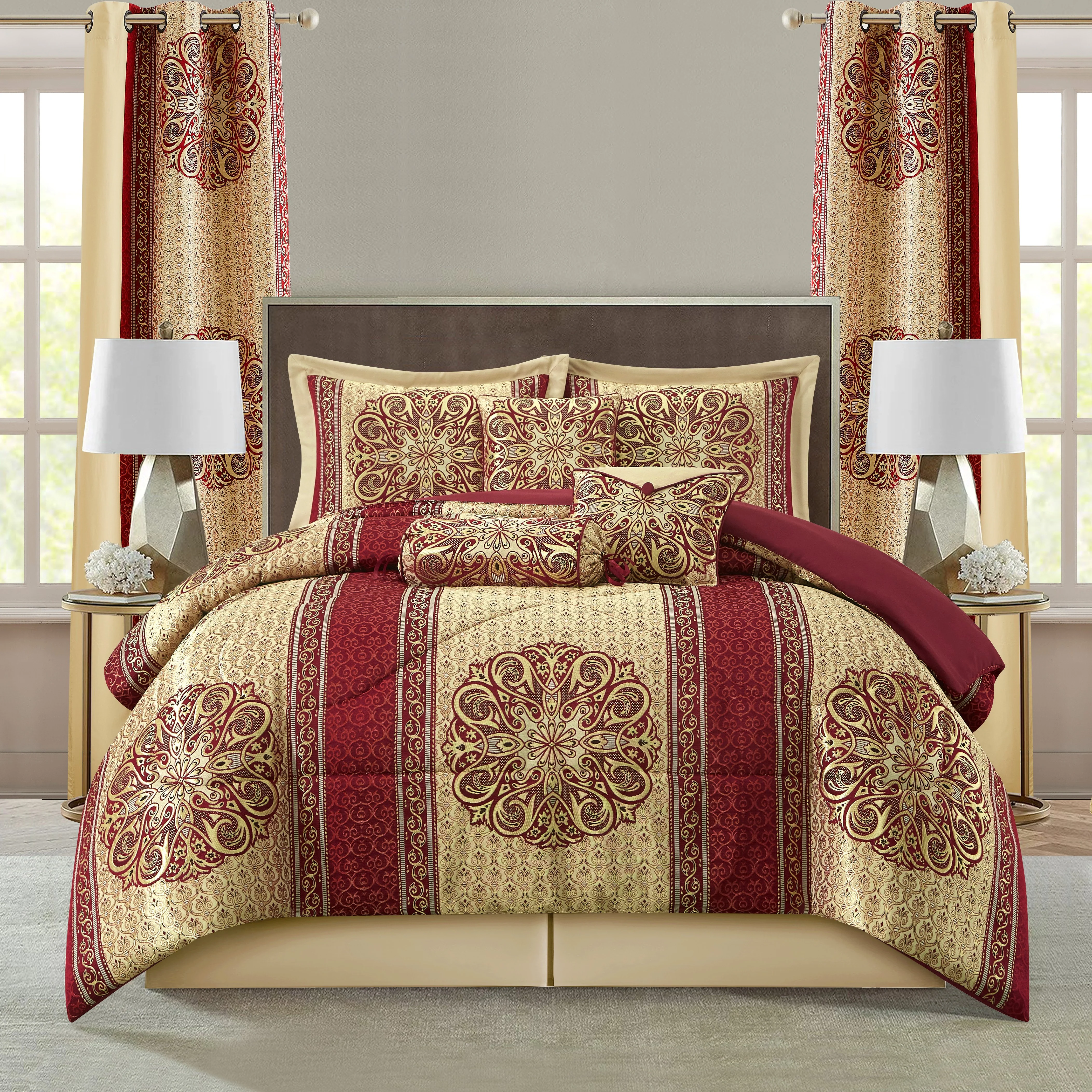 Detailed Nanshing 9 Piece Medallion Jacquard Comforter Set Casual