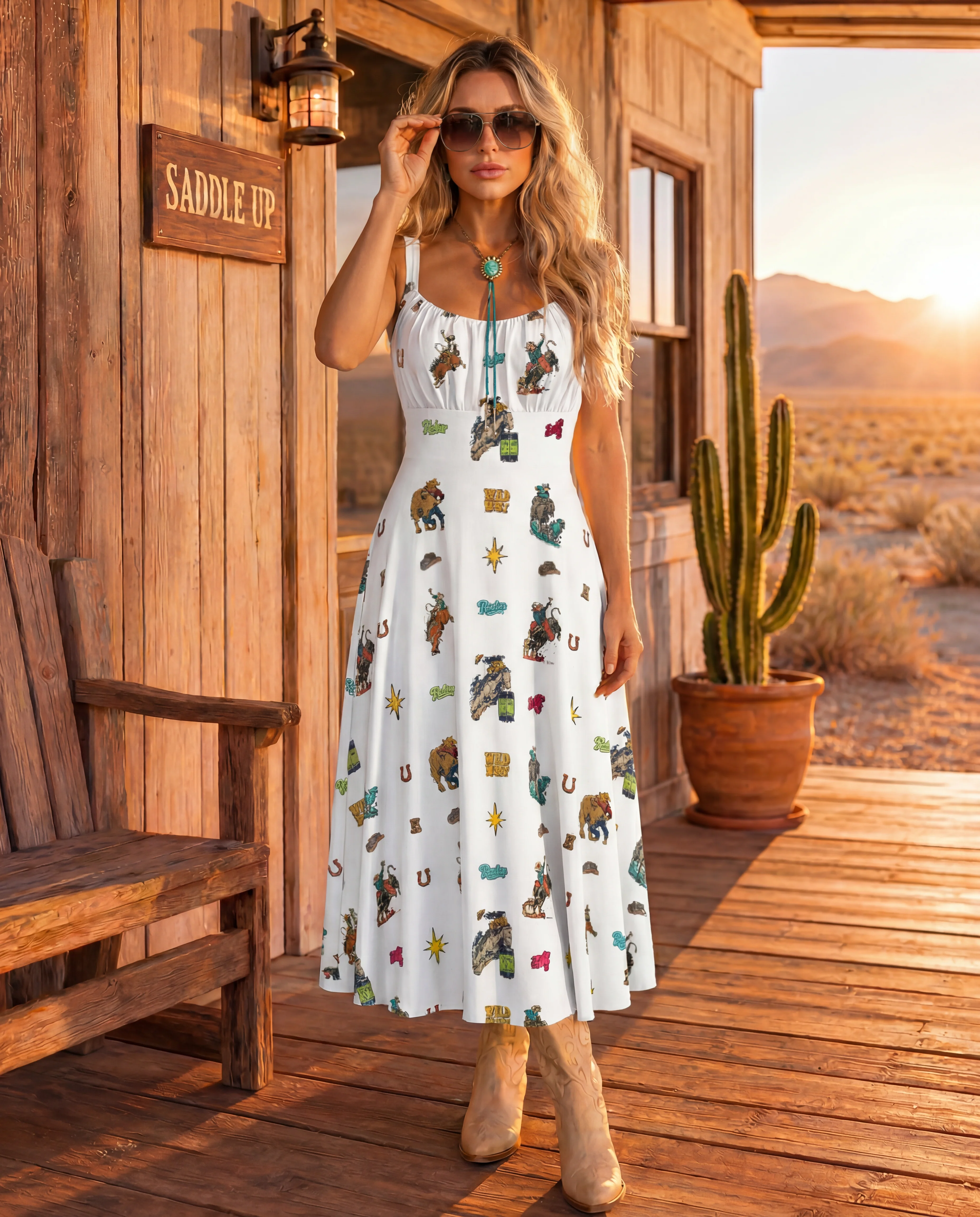 User-Friendly Baha Ranch The Last Roundup Western Rodeo Prairie Dress in White Environmentally Friendly