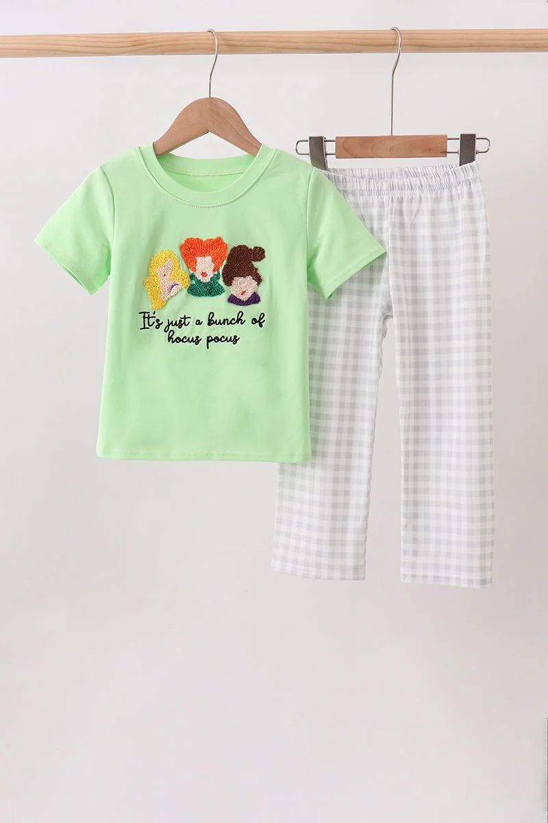 Unique Green Hocus pocus french knot pants set Environmentally Friendly